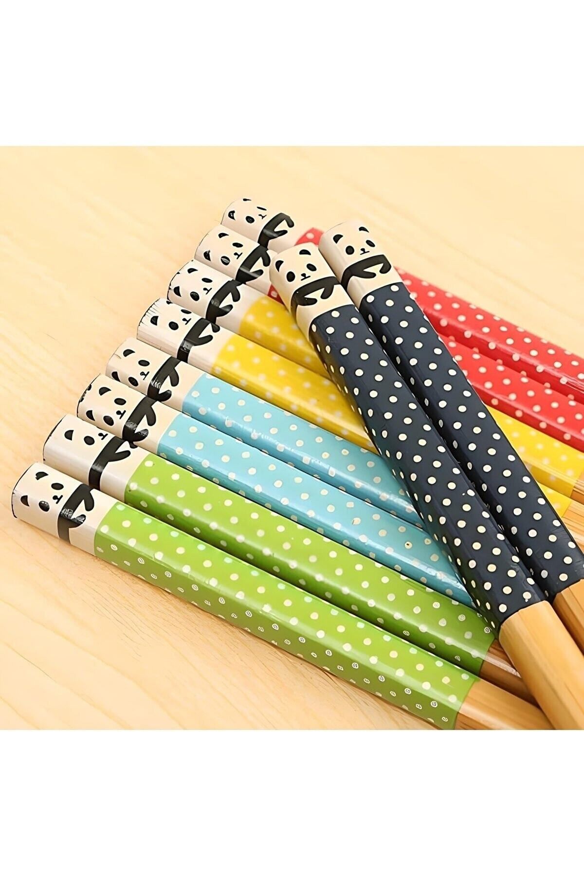 Rainbow 22cm Yıkanabilir Panda Desenli Puantiyeli Bambu Chopstick ( 5 Çift=10adet)