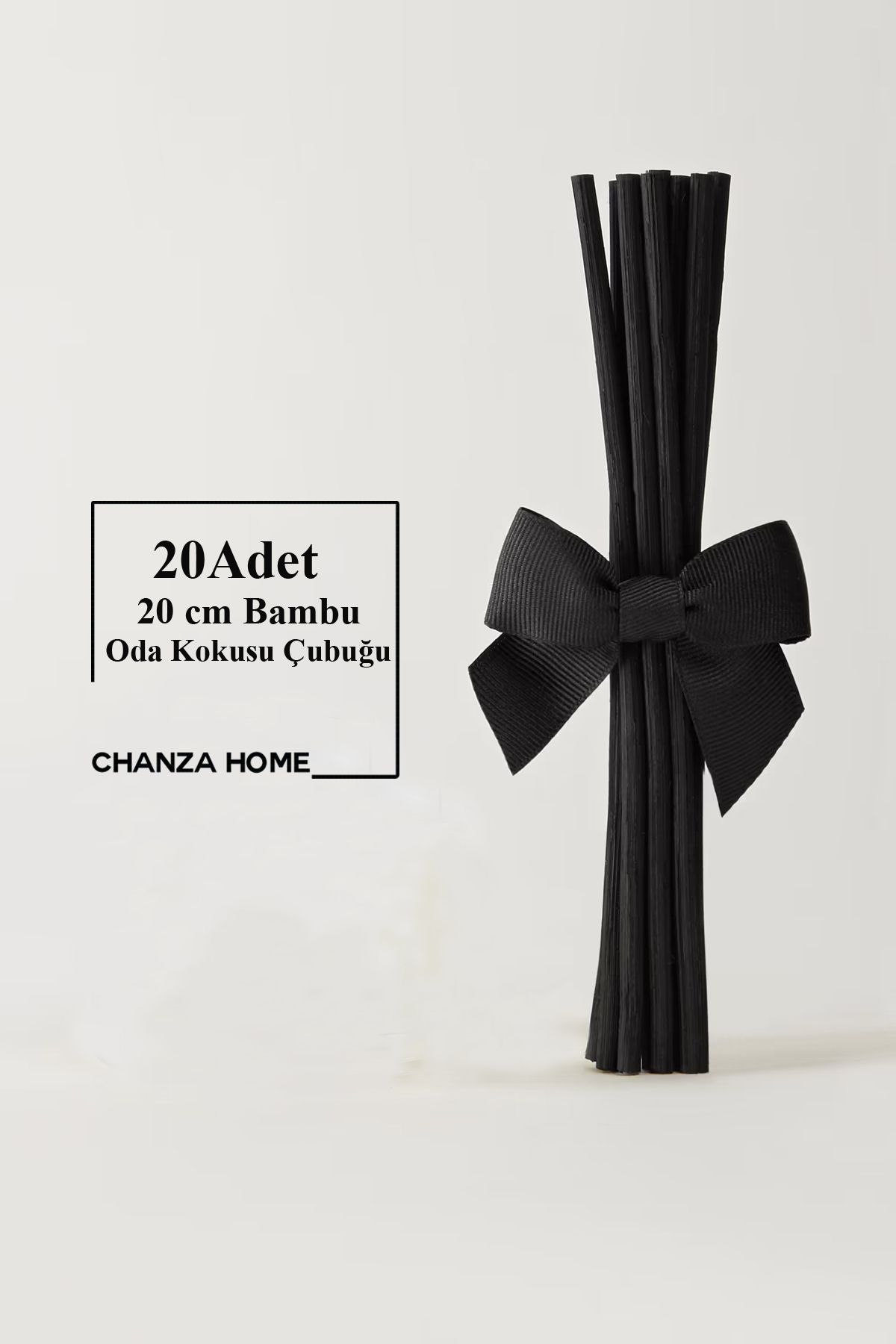 CHANZA HOME Siyah Oda Kokusu Çubuğu Siyah Fiber Çubuk Doğal Bambu Oda Kokusu Çubuğu 20 Adet - 20 Cm