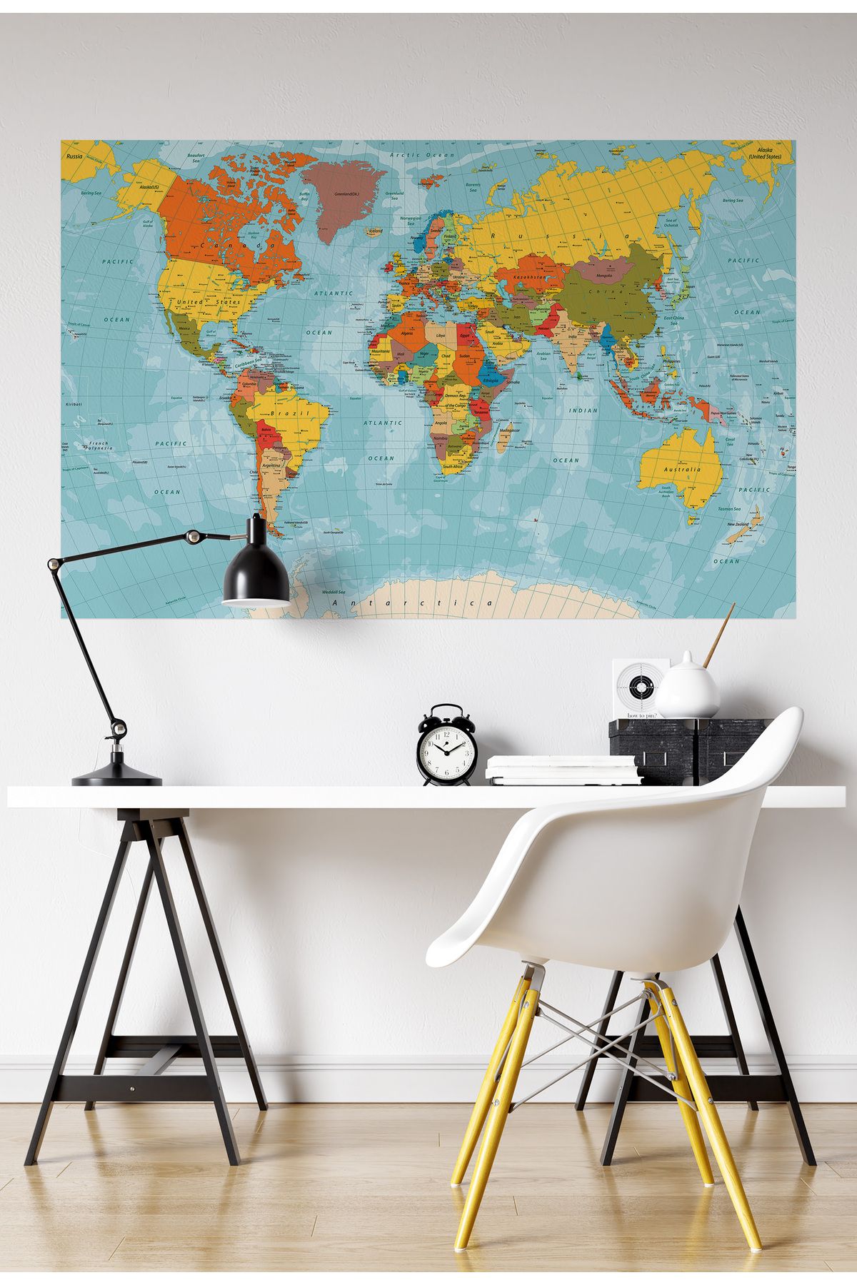 Plustablo Dünya Haritası Duvar Sticker, Okul Haritaları, Ofis Dünya Haritası, Kendinden Yapışkanlı Harita