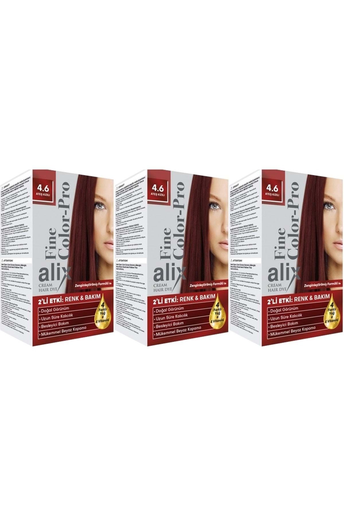 Alix 50ml Kit Saç Boyası 4.6 Ateş Kızılı (3 Lü Set)