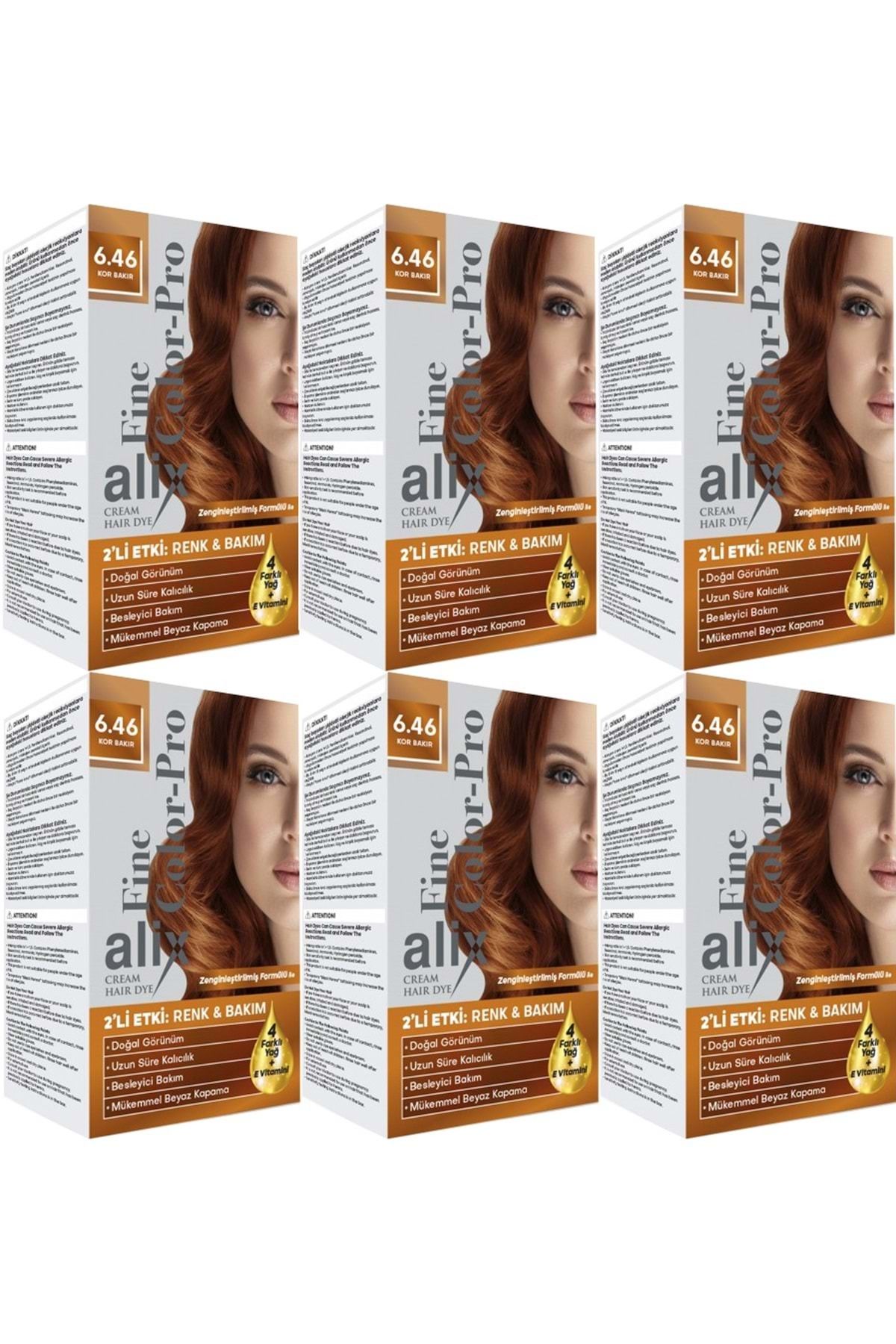 Alix 50ml Kit Saç Boyası 6.46 Kor Bakır 6 Lı Set