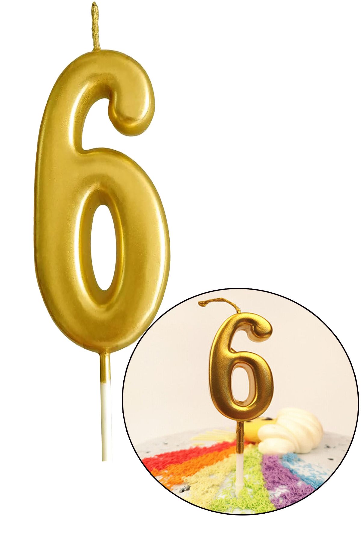 Parti Dolabı 6 Yaş Gold Rakam Mum, Parlak Altın Rengi Doğum Günü Mumu Sarı Yaldızlı Pasta Mumu