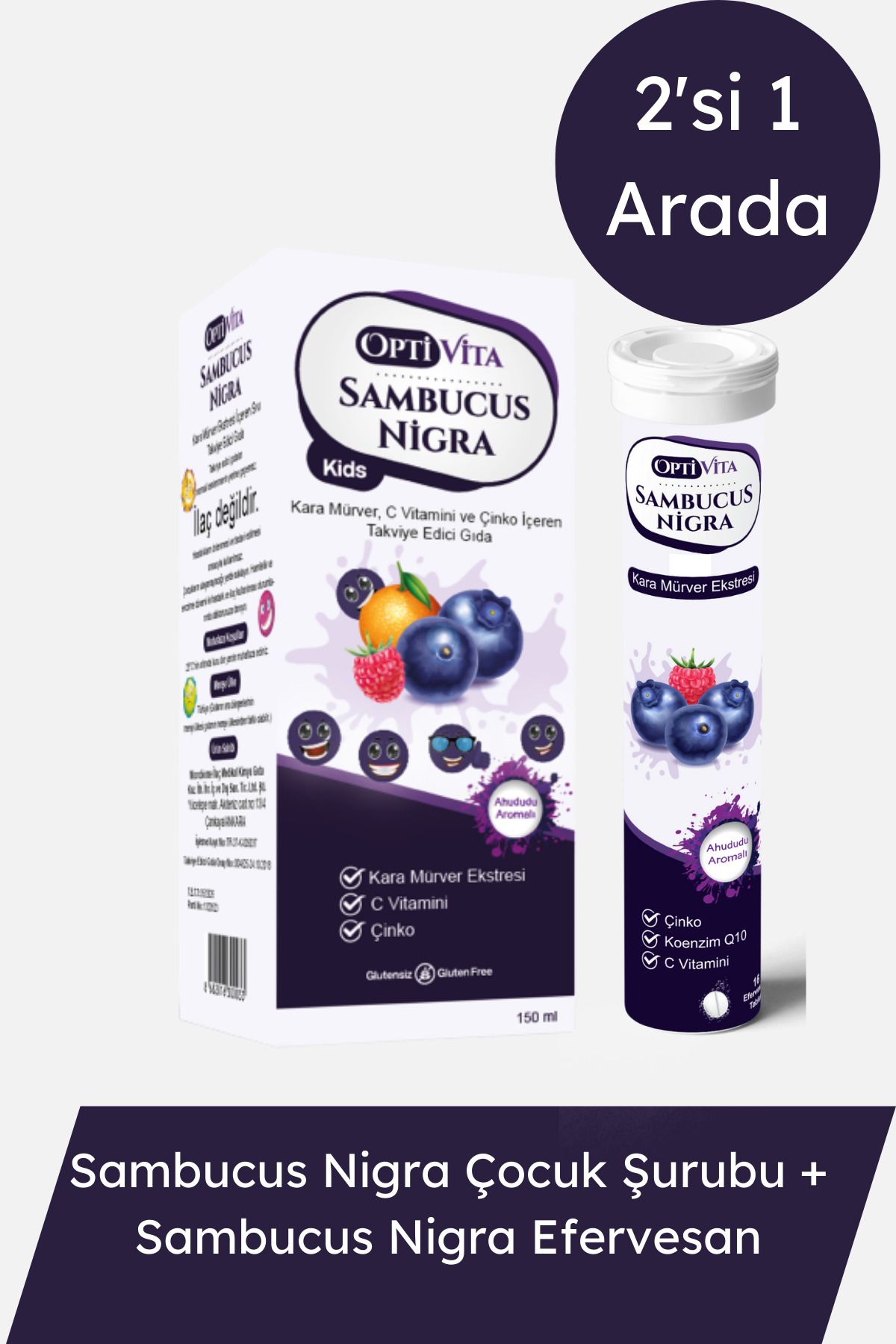Optivita 2'li Paket: Optivita Sambucus Nigra Karamürver Ekstresi Efervesan Tablet & Çocuk Şurubu