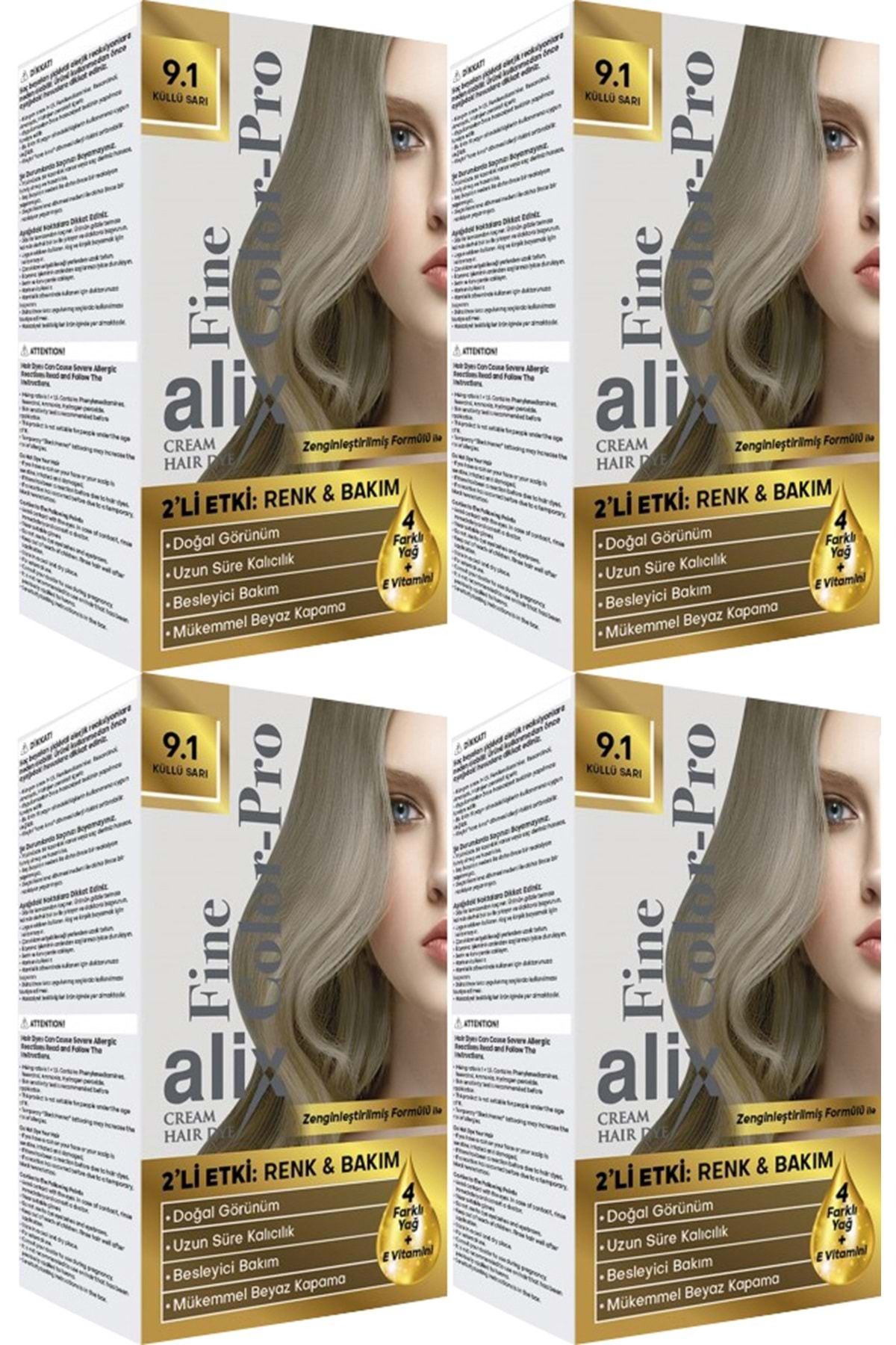 Alix 50ml Kit Saç Boyası 9.1 Küllü Sarı (4 Lü Set)