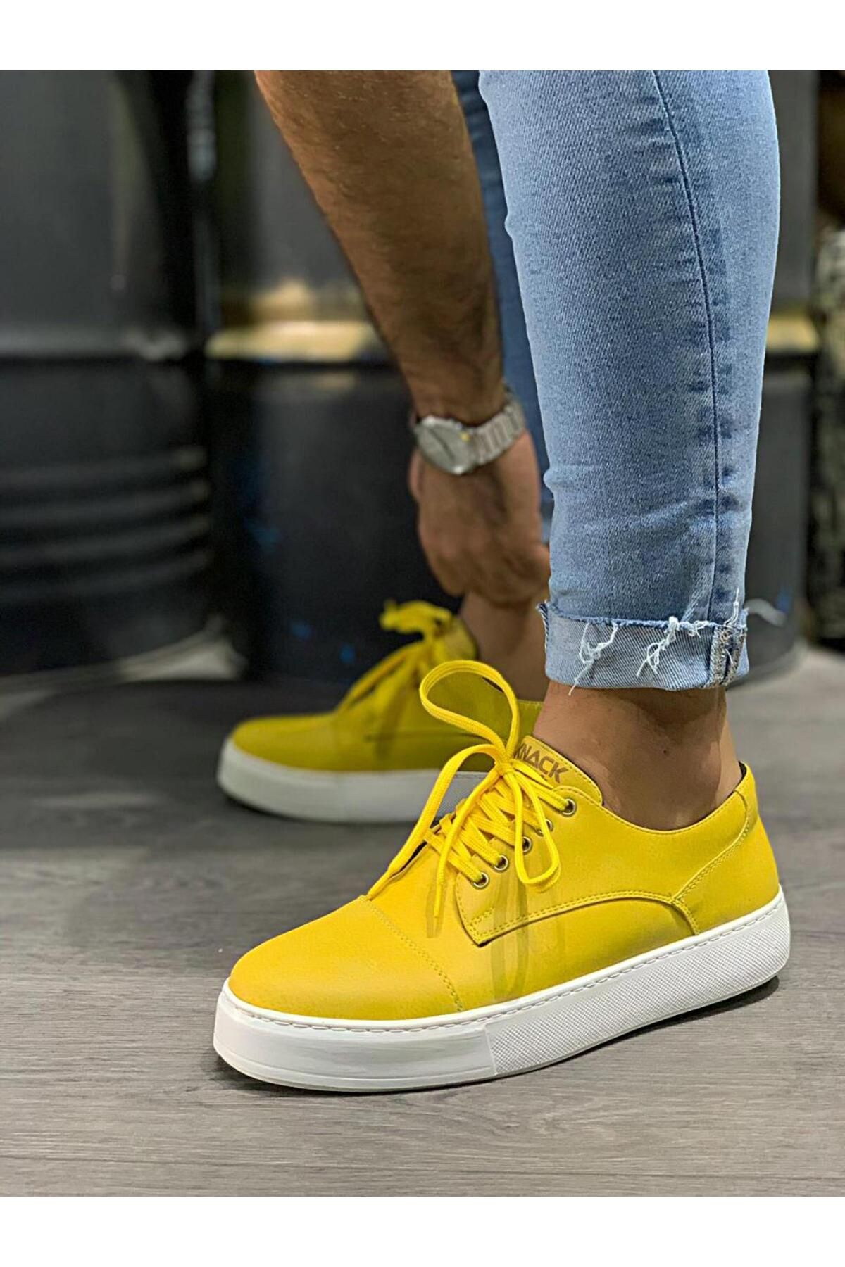 BZ Moda B050 BT Bağcıklı Ortopedik Taban Erkek Sneaker Ayakkabı Sarı