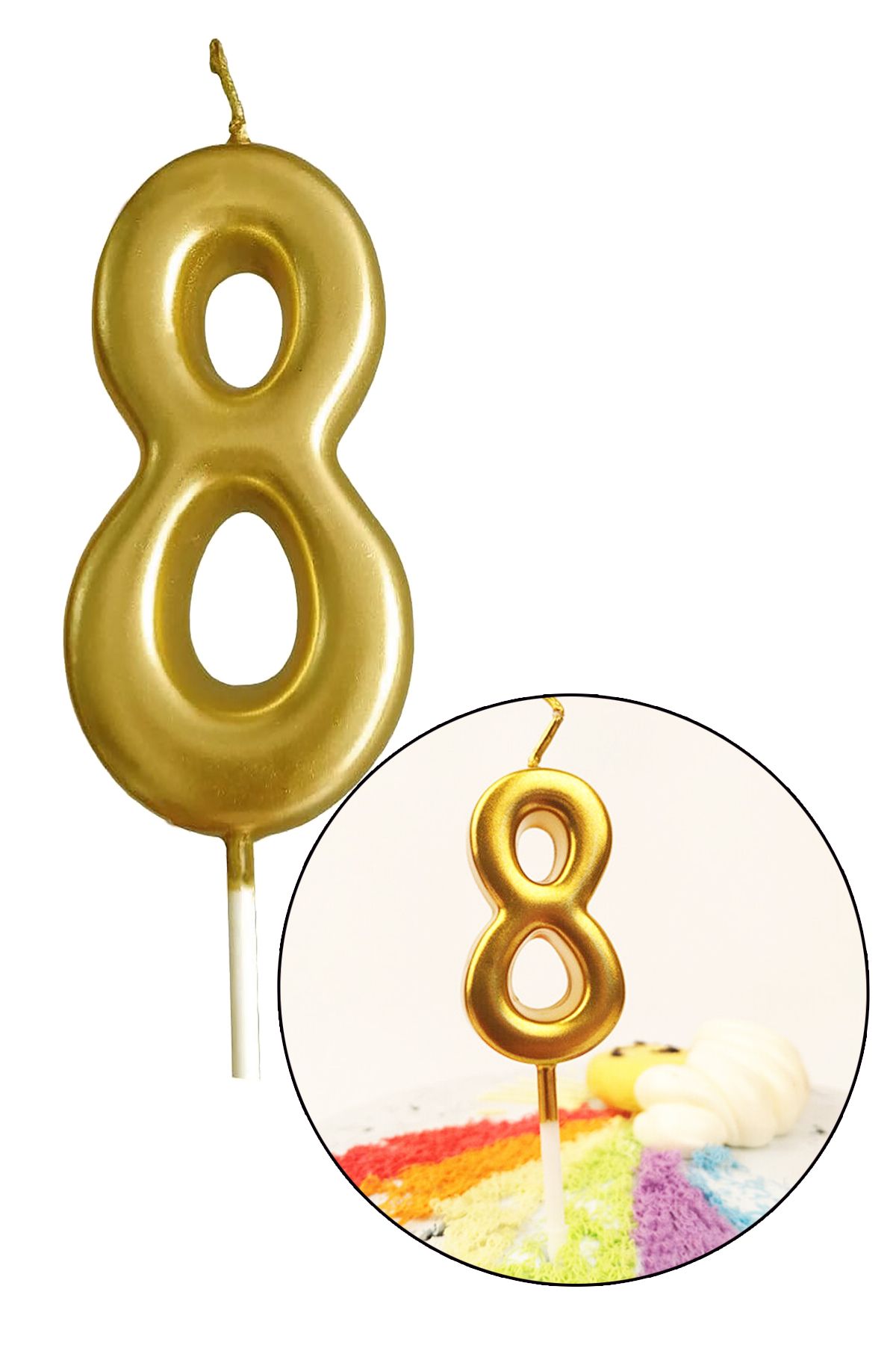 Parti Dolabı 8 Yaş Gold Rakam Mum, Parlak Altın Rengi Doğum Günü Mumu Sarı Yaldızlı Pasta Mumu