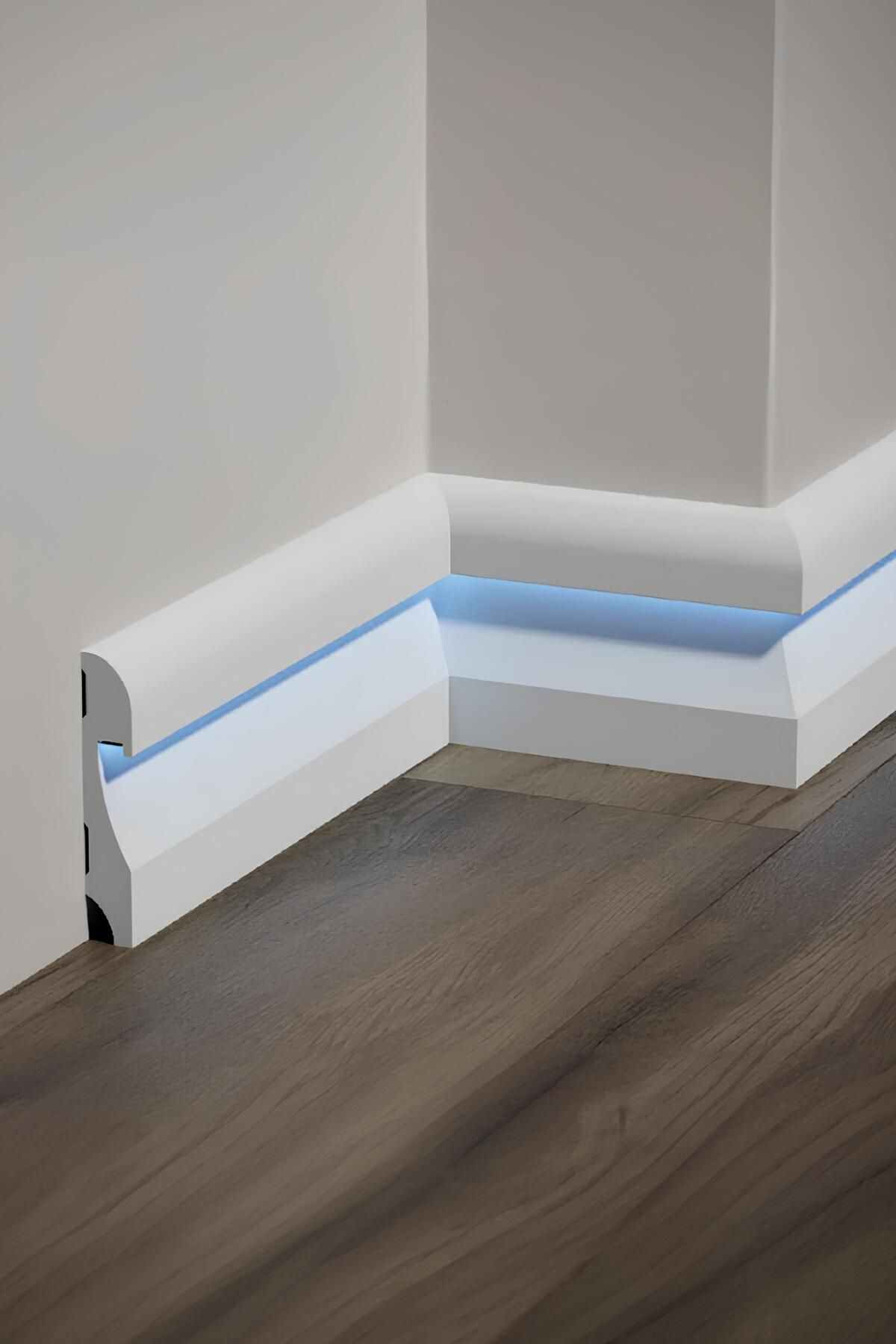 PashaDekor 11.5 Cm Polimer Lake Beyaz Ledli Süpürgelik