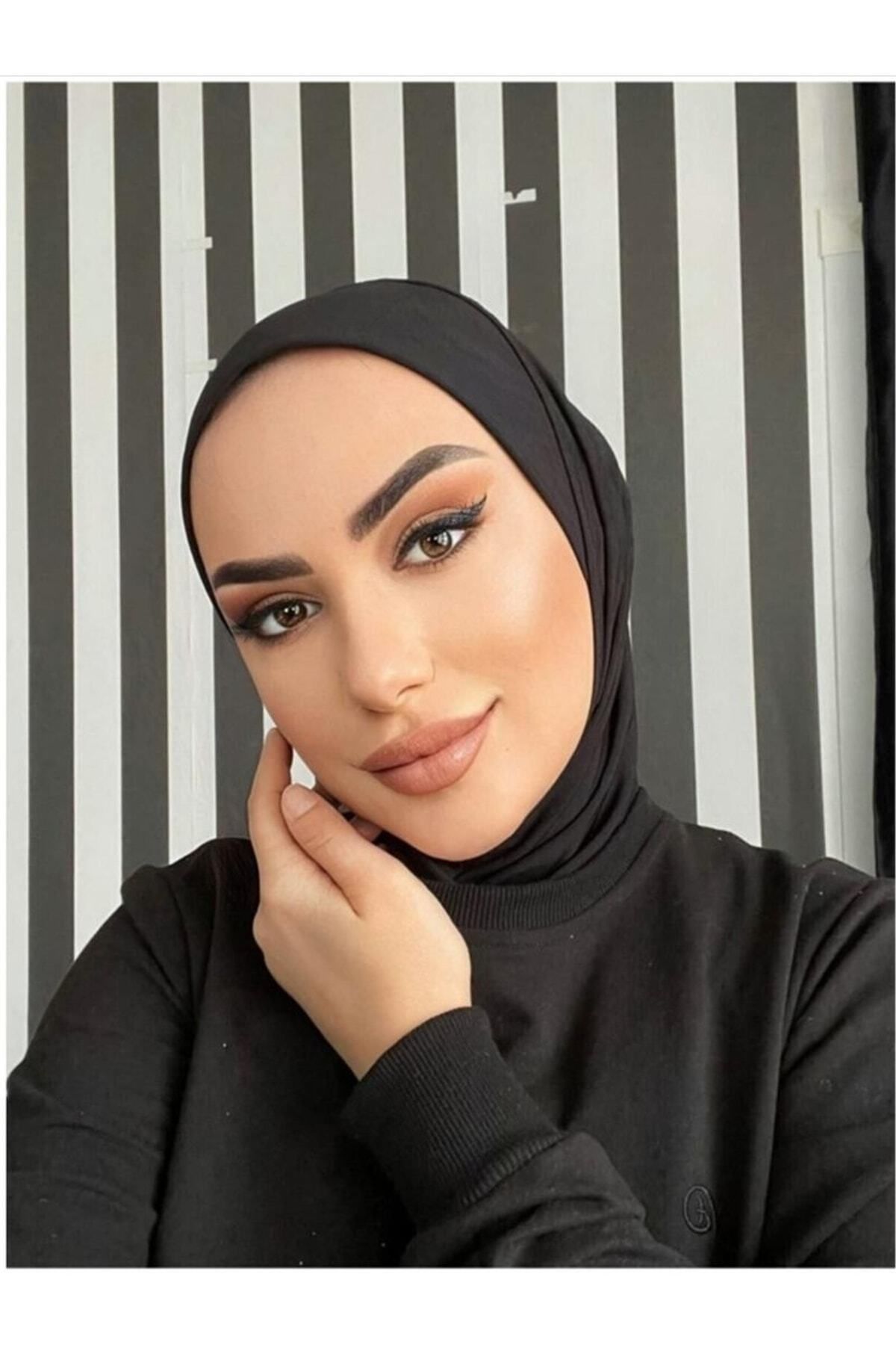 Organic Scarfs Hijabchi Kadın Tesettür Siyah Çıtçıtlı Boyunluk Hijap Bone Model Eşarp Şal Siyah