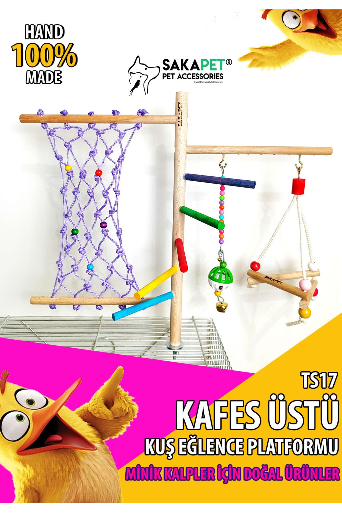 SAKAPET Sultan,cennet,sevda Ve Forpus Papağanı, Muhabbet Kuşu Oyuncaklı Kafes Üstü Parkur Ts17