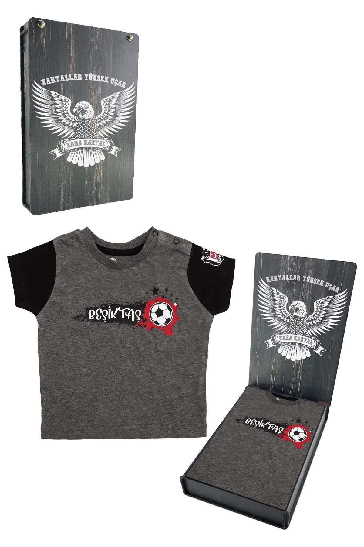 Beşiktaş Orijinal Antrasit Bebek T-Shirt Hediyelik Ahşap Kutulu