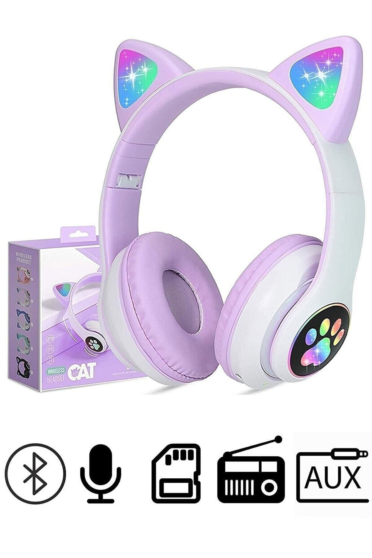 PERLAS Kedi Kulağı Detaylı Kablosuz Rengarenk Işıklı Buetooth Rgb Çocuk Oyuncu Kulaklık Üstün Performans