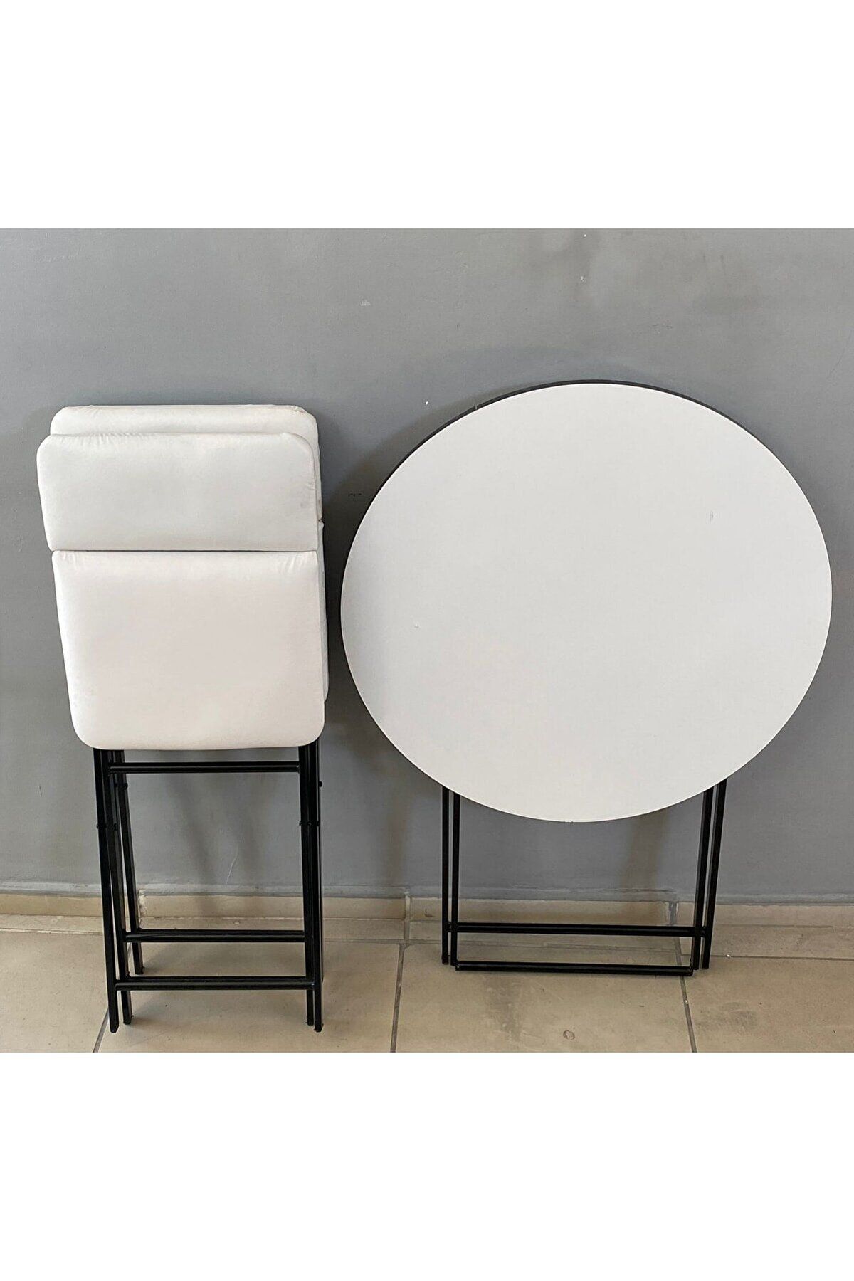 SadeceOnda Mutfak - Balkon Masa Sandalye Takımı Beyaz Masa 80 Cm
