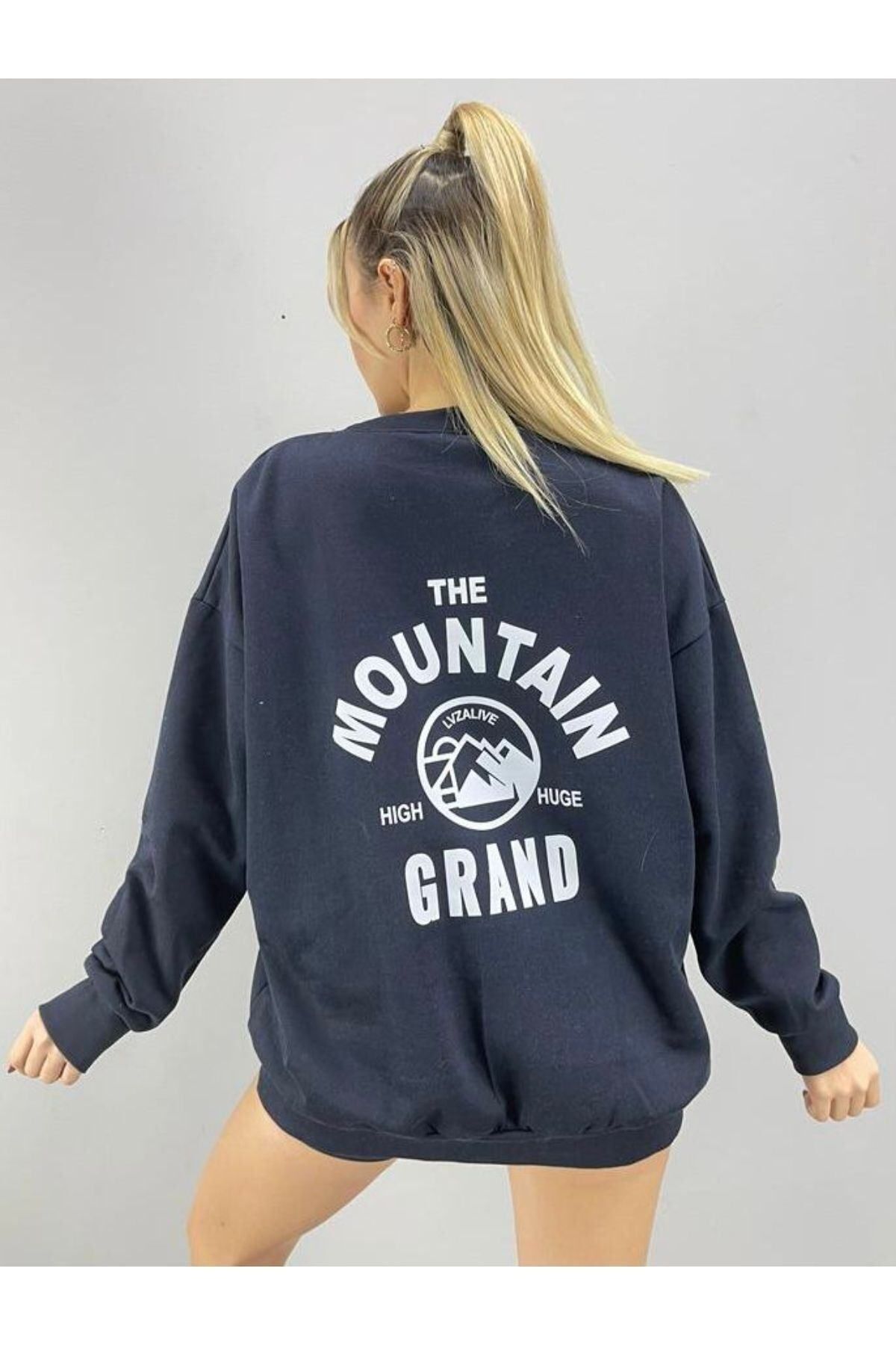 Adrift Kadın Lacivert The Mountaın Grand Baskılı Oversize Bisiklet Yaka Sweatshirt ben