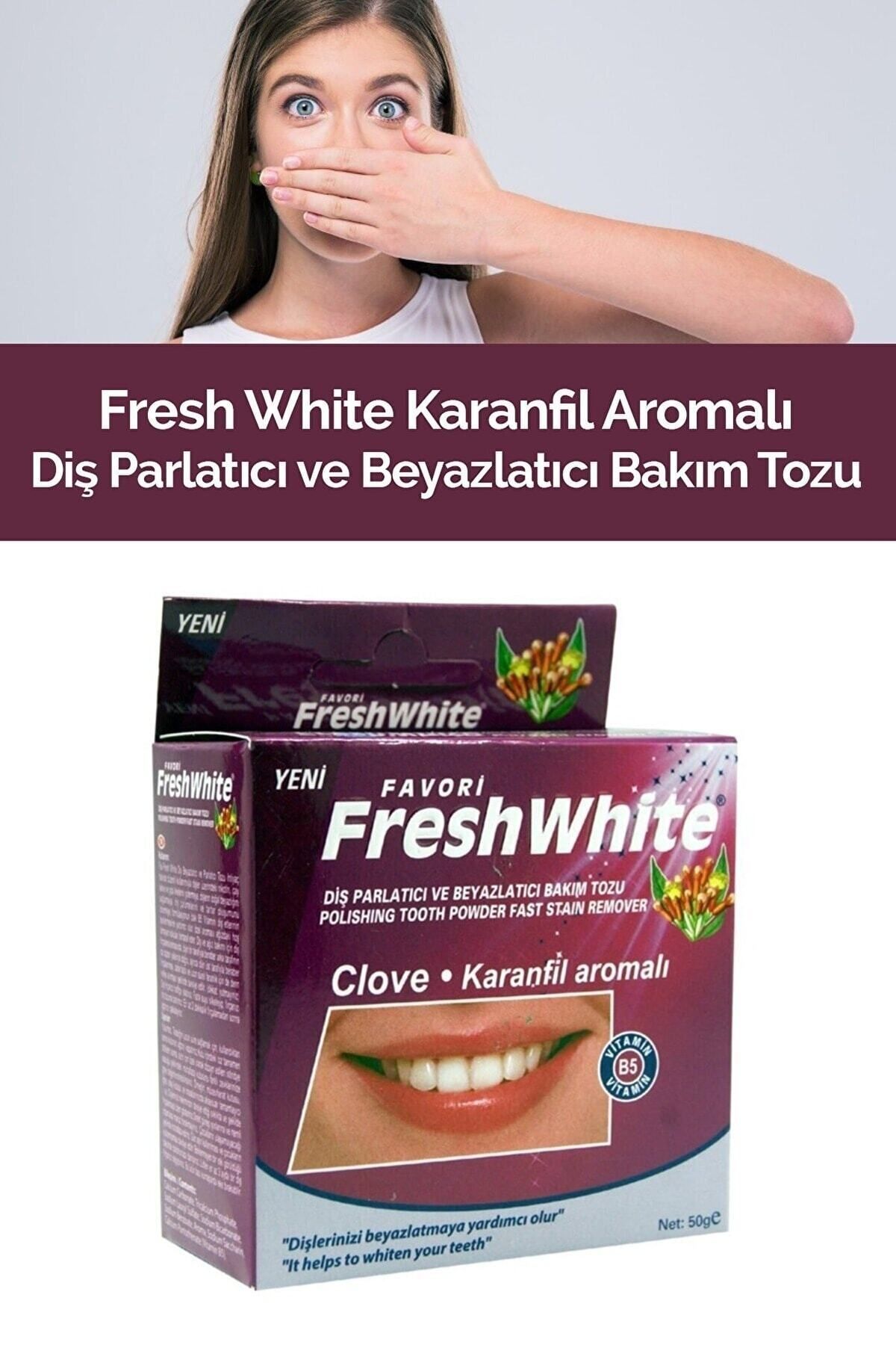 Fresh White Diş Parlatıcı Ve Beyazlatıcı Bakım Tozu 50g - Karanfil Aromalı