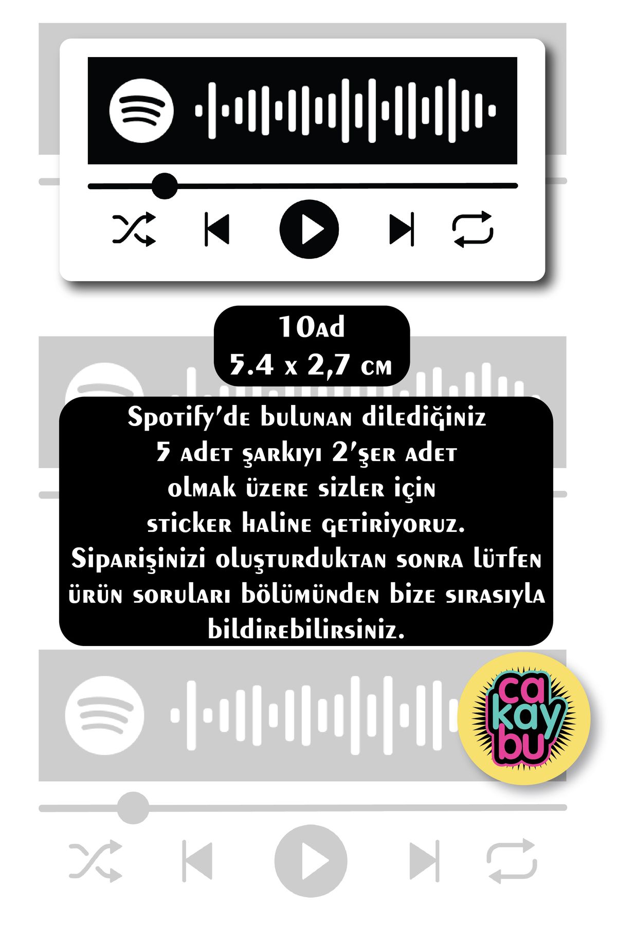 cakaybu 10 adet Spotify Kişiselleştirilmiş Sticker Seti 5,5 x 2,7 CM KARGO,POŞET,KUTU ETİKET