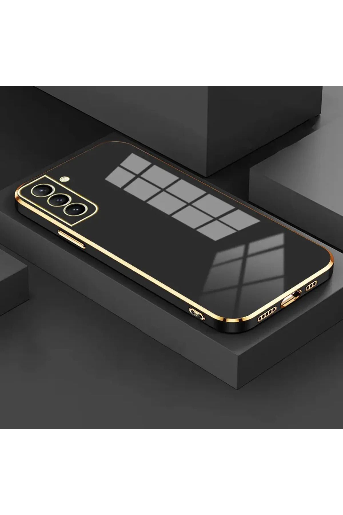 Posso Samsung Galaxy S23 Fe Uyumlu Kılıf Kenarları Gold Detaylı Parlak Yumuşak Silikon Kapak