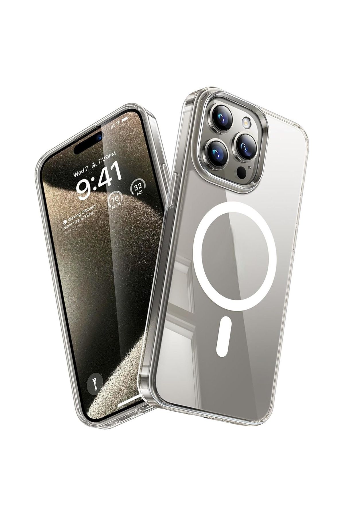 Fibaks Apple iPhone 15 Pro Max Kılıf Magsafe Wireless Kablosuz Şarj Destekli Sert Şeffaf Darbe Emici Kapak
