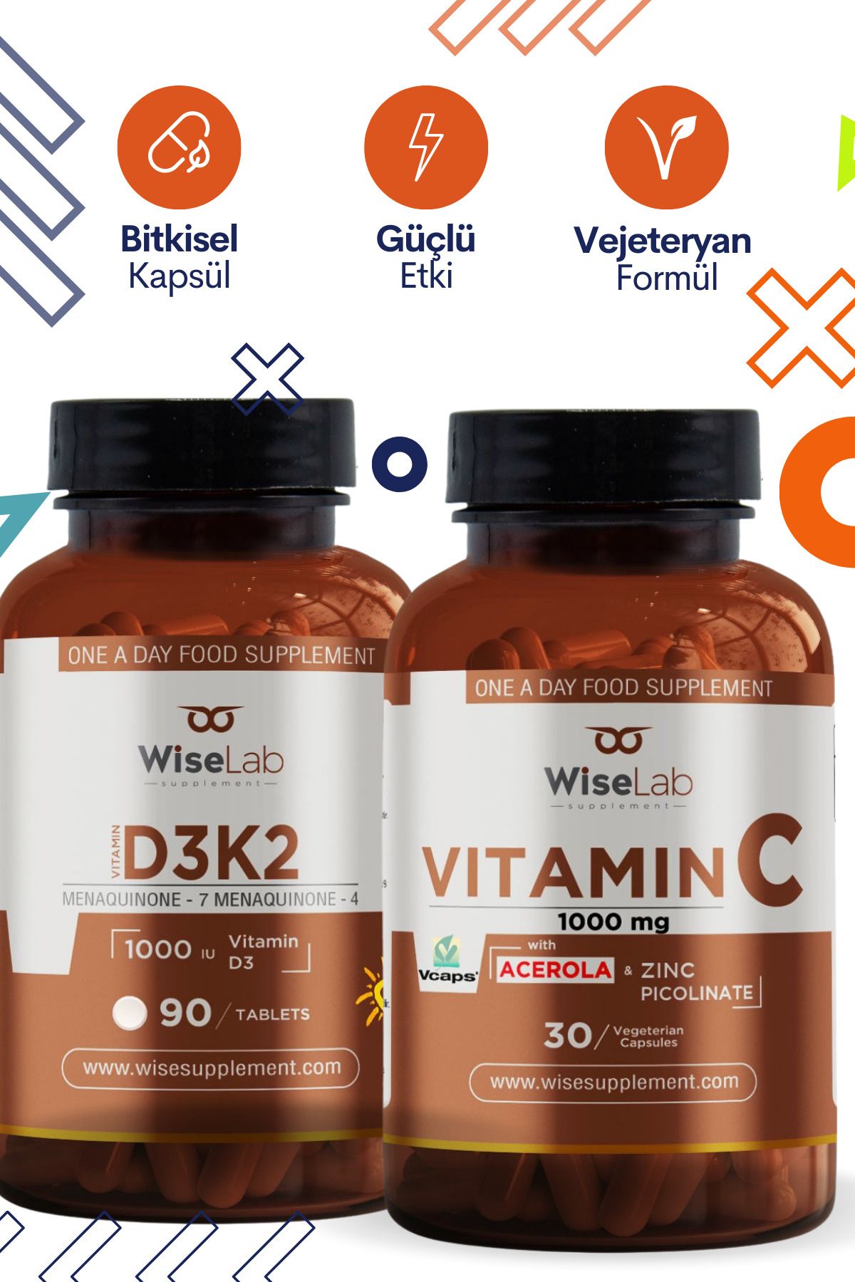 WiseLab Vitamin D3 K2 90 Tablet Vitamin C 60 Bitkisel Kapsül
