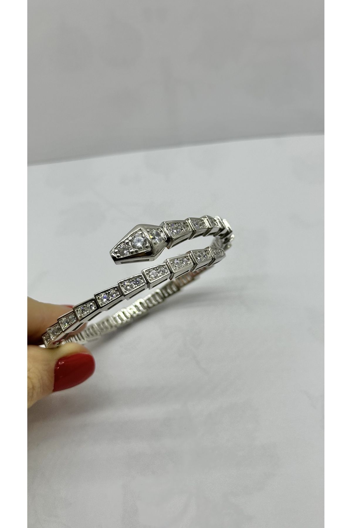Selen’S Gümüş Kadın ViP Blgri Yılan Kelepçe Gümüş Bileklik Beyaz Altın Kaplama Yılan Exlucive Kelepçe Özel Üretim