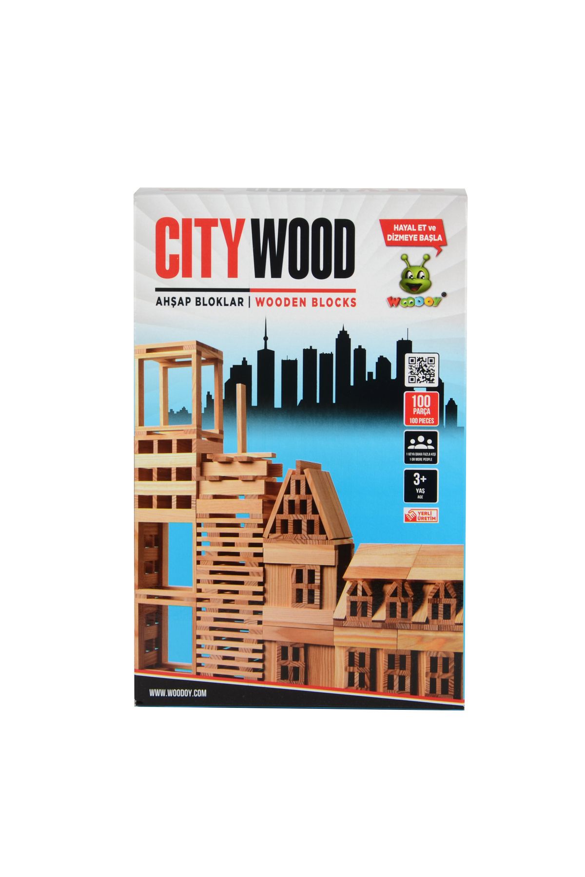 WOODOY Citywood | Ahşap Yapı Seti, Oyunu - 100 Parça Naturel Ahşap Yapı Blokları 3+ Yaş