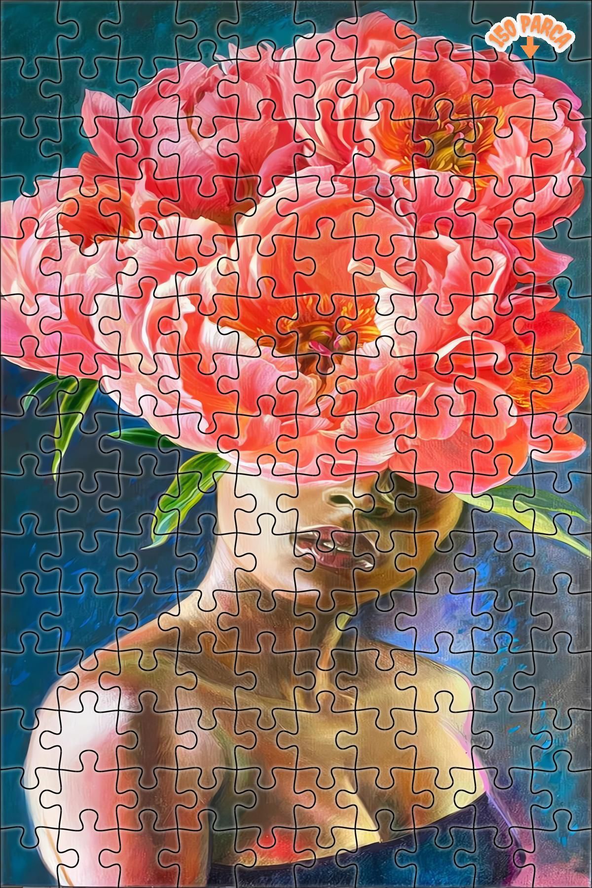 Teona Ahşap Kadın Ve Çiçekler 3 Boyutlu Dekoratif Çift Katlı Çerçeveli Asılabilir Ahşap Puzzle 150 PARÇA 20X30