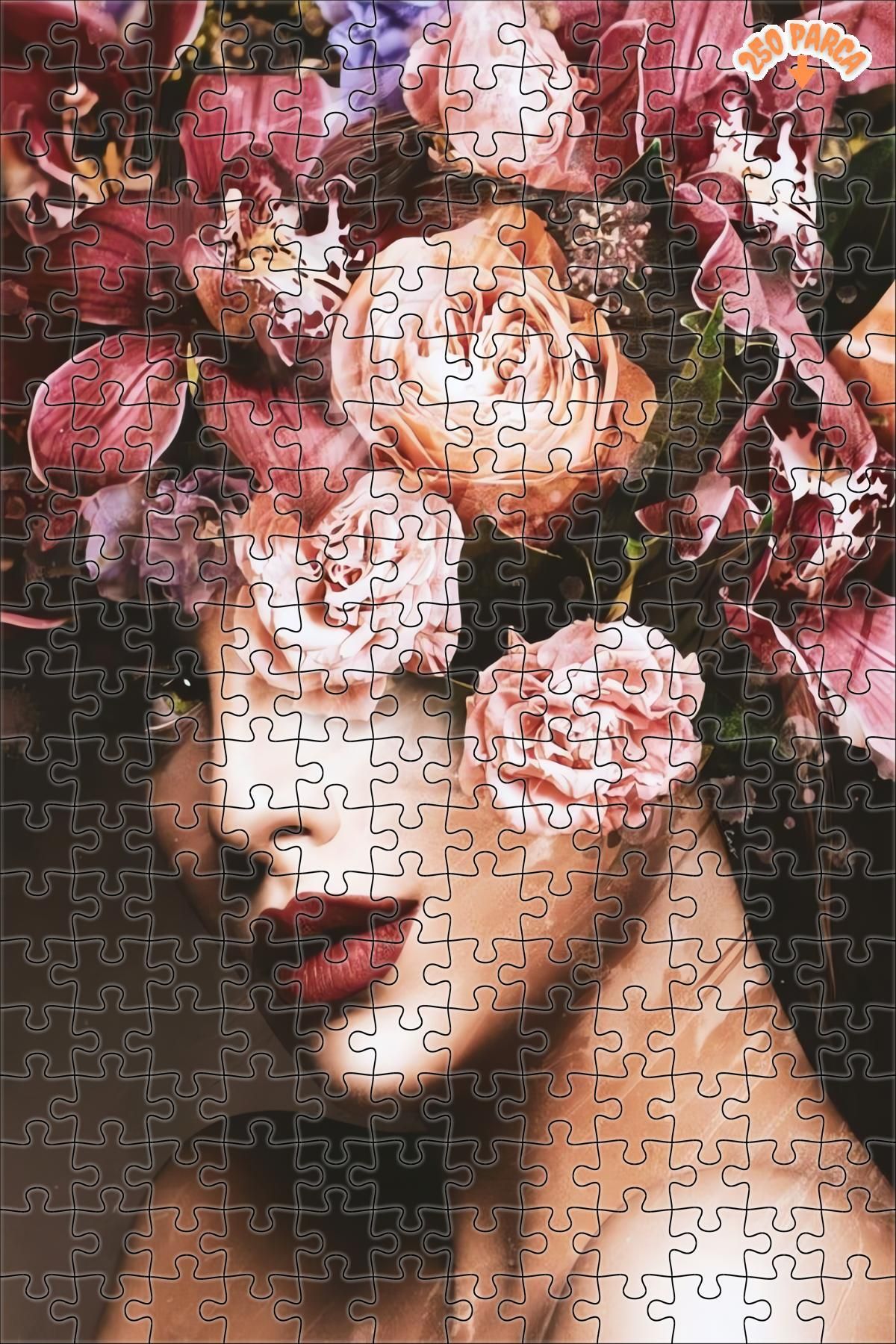 Teona Ahşap Çiçekler Ve Kadın Dekoratif Çift Katlı Çerçeveli Asılabilir Ahşap Puzzle 250 PARÇA 30X30