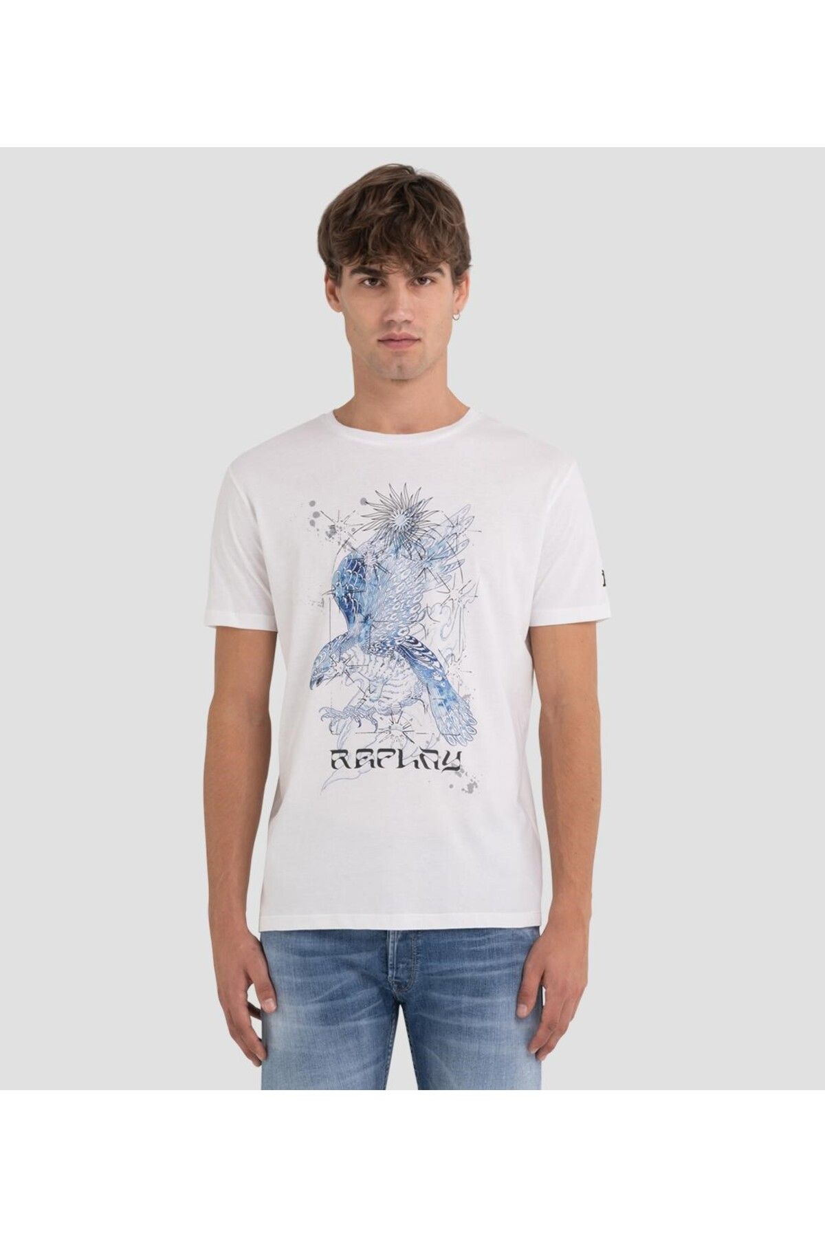 Replay Erkek Beyaz Baskılı Organik Pamuklu T-shirt