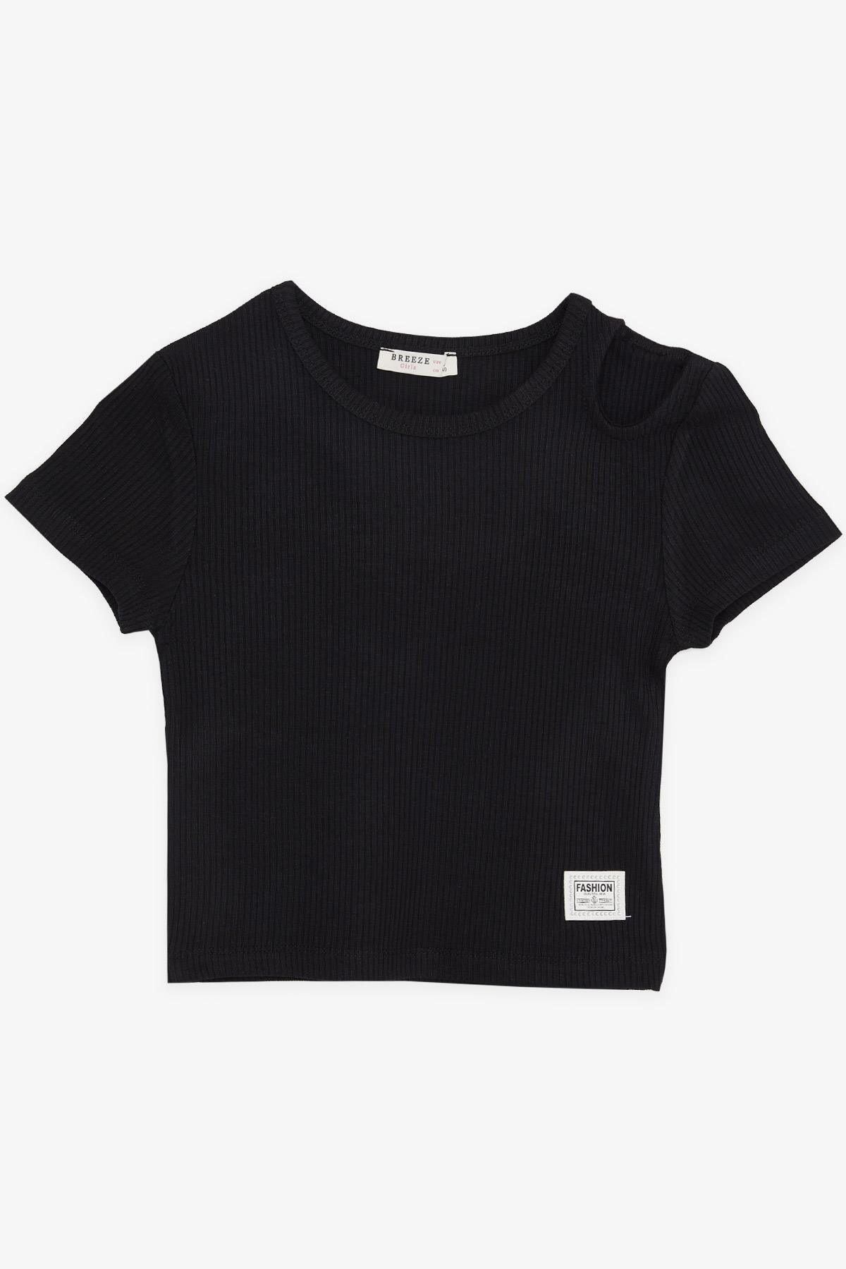 Breeze Kız Çocuk Crop Tişört Omuzu Açık Detaylı Fitilli 9-14 Yaş, Siyah
