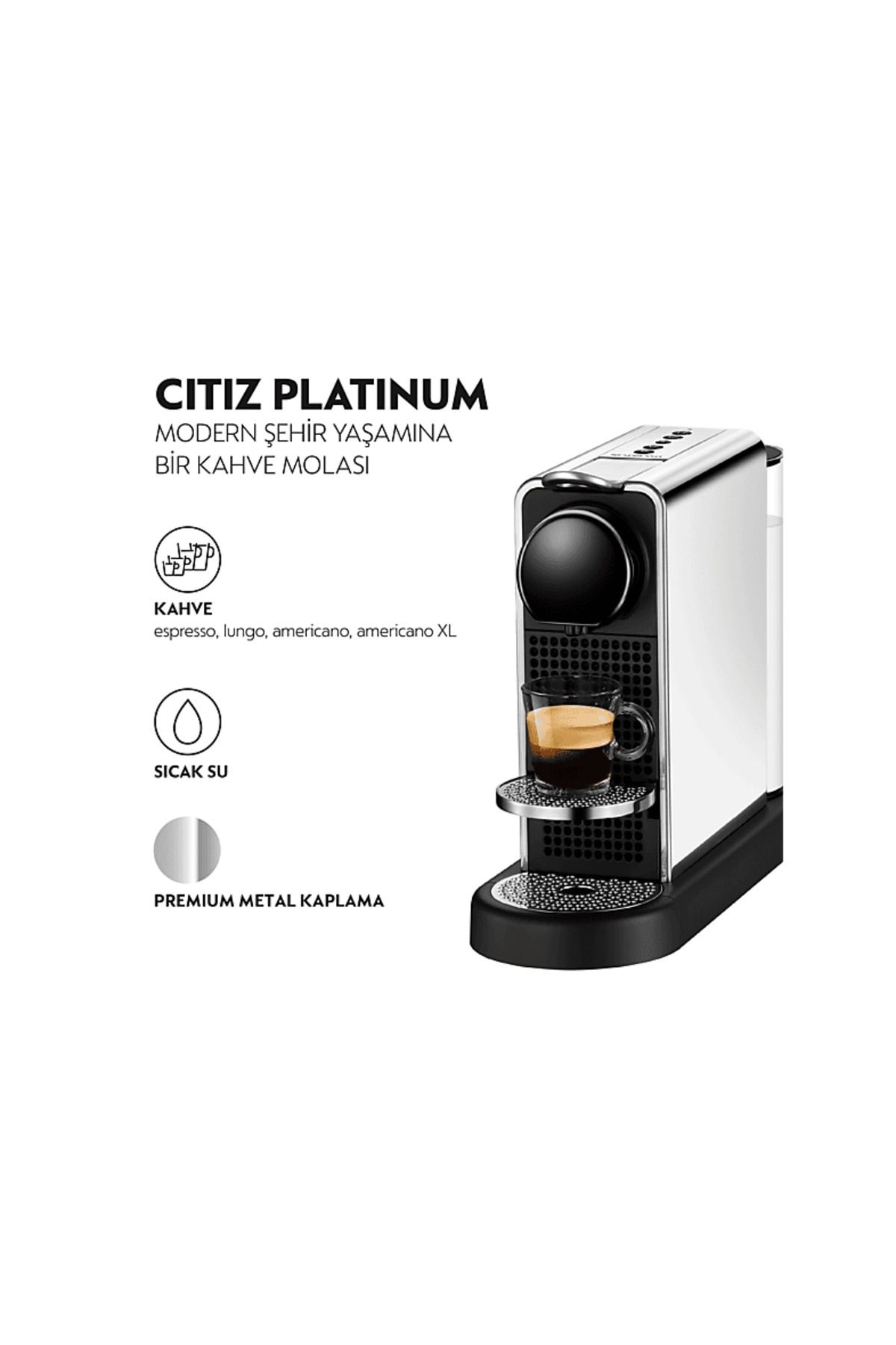 Nespresso C140 Citiz Platinum Paslanmaz Çelik Kapsüllü Kahve Makinesi Gümüş