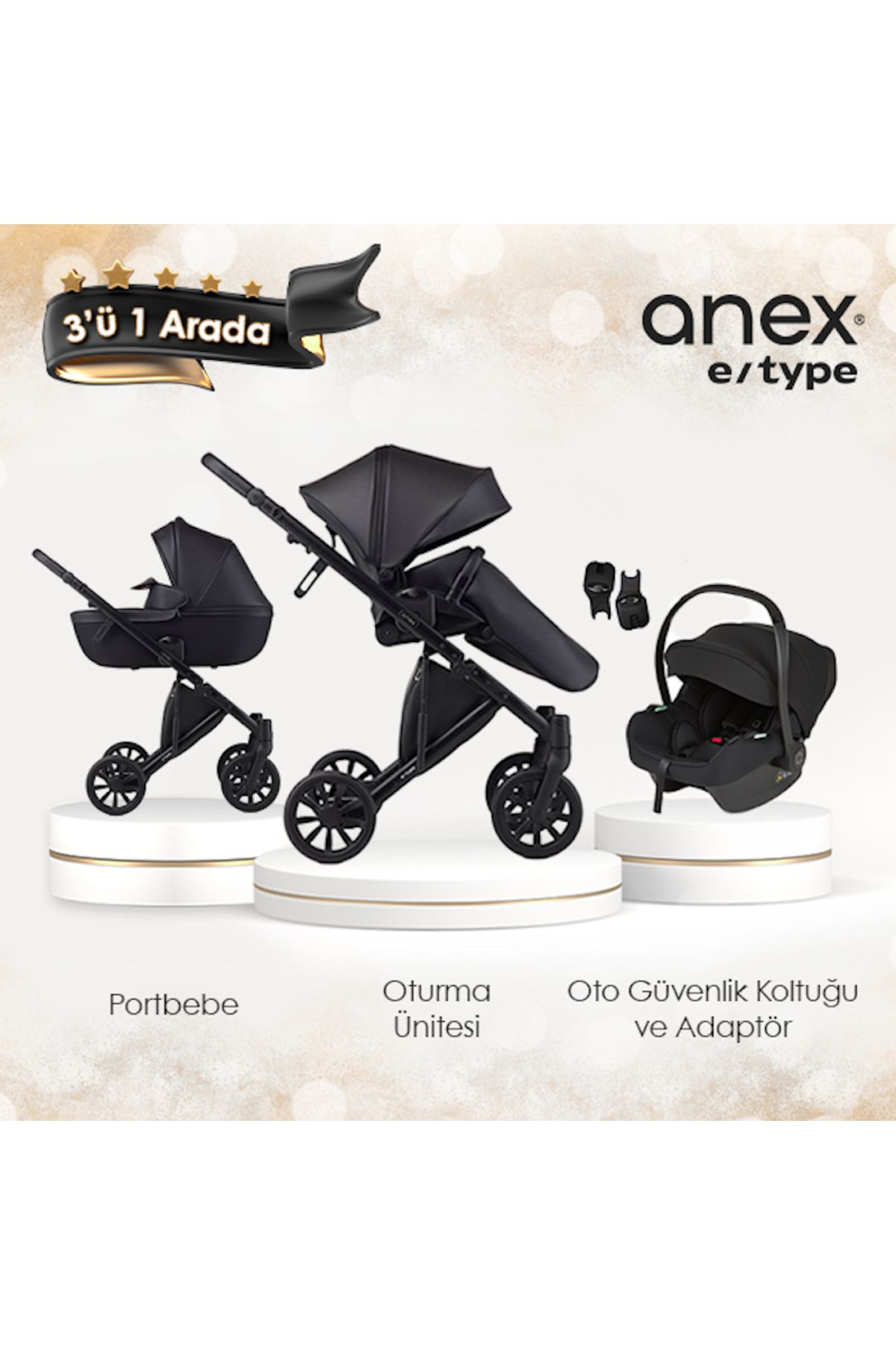 Anex e/type - 3'ü 1 Arada Set - Siyah Bebek Arabası