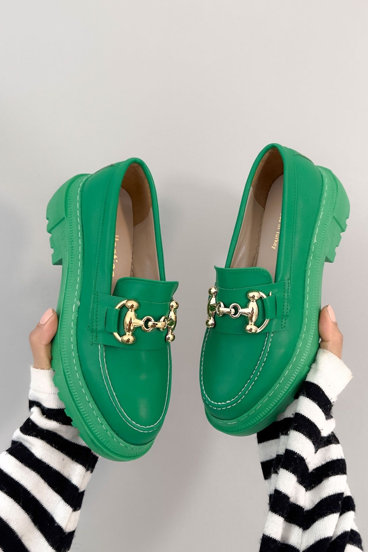 Shoebutik Watercolor Yeşil Deri Loafer