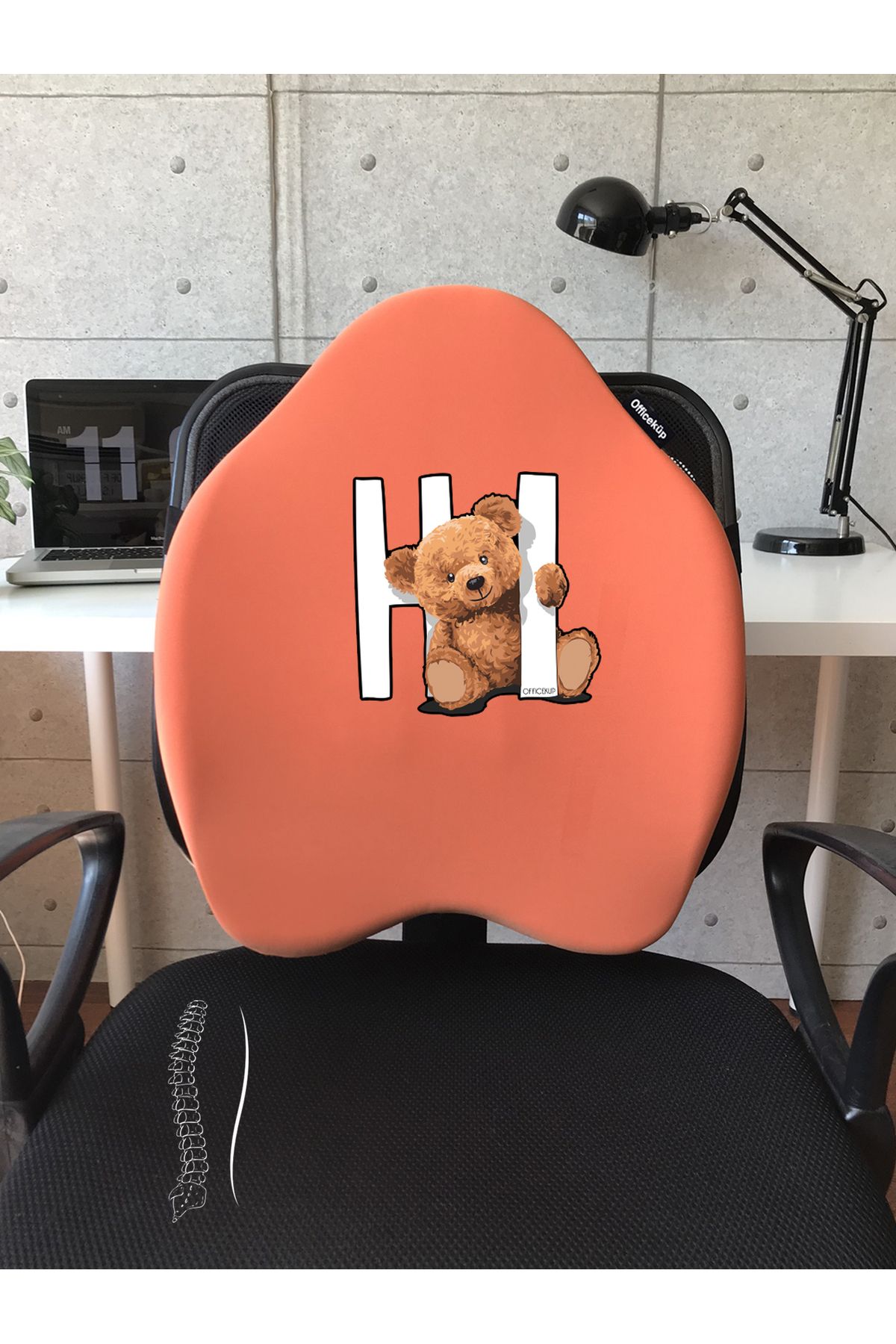 Officeküp Officekup X-Large Visco Bel Destek Gamer Oyuncu Koltuk Yastığı- Turuncu Tedy bear