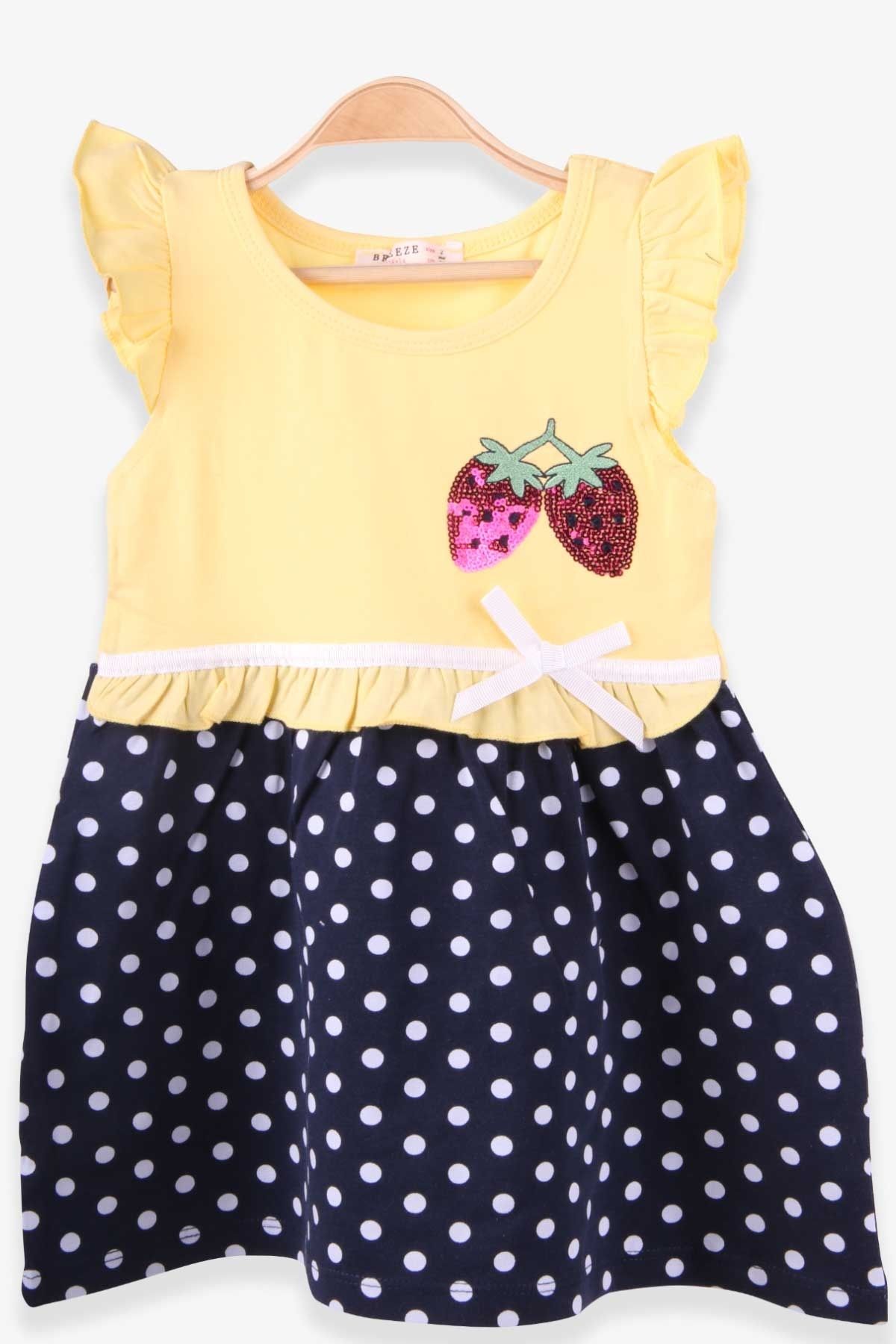 Breeze Kız Çocuk Elbise Çilek Nakışlı 2-6 Yaş, Sarı