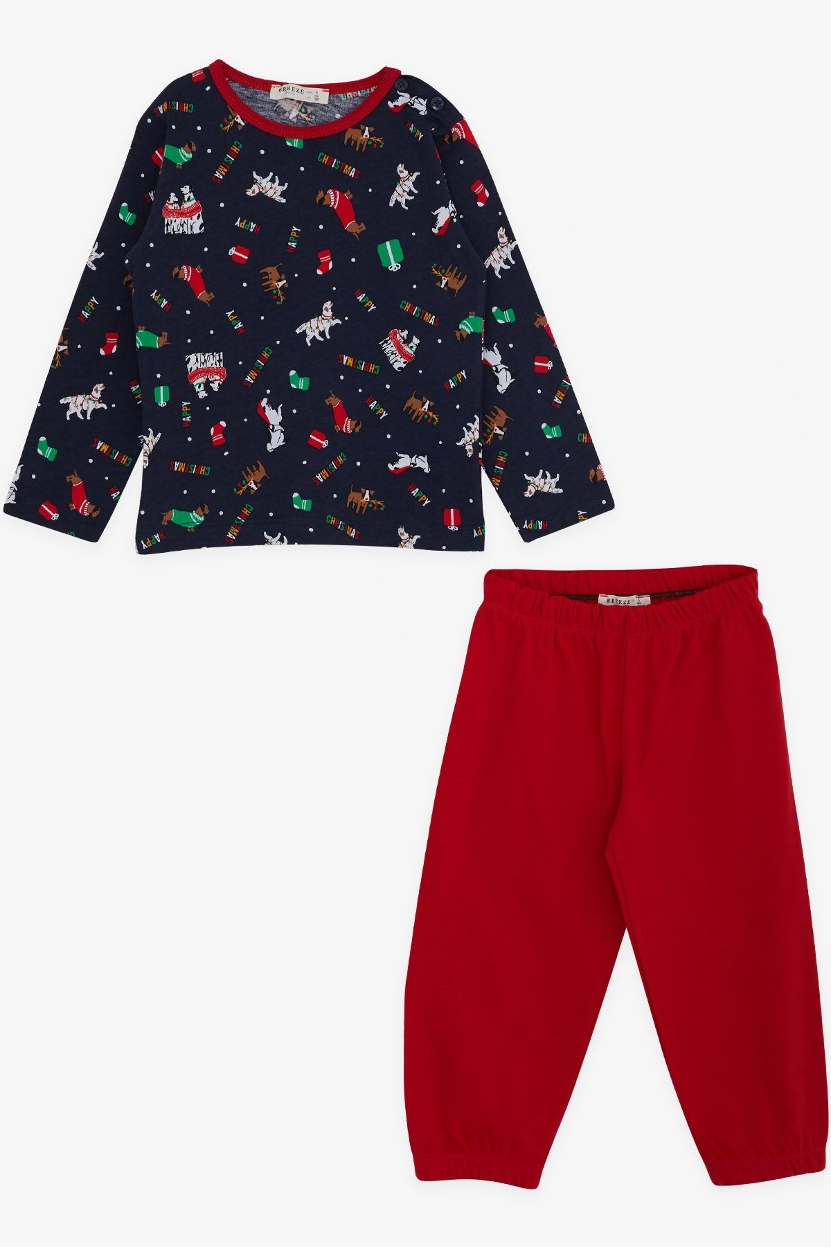 Breeze Erkek Bebek Pijama Takımı Yılbaşı Temalı 9 Ay-3 Yaş, Lacivert