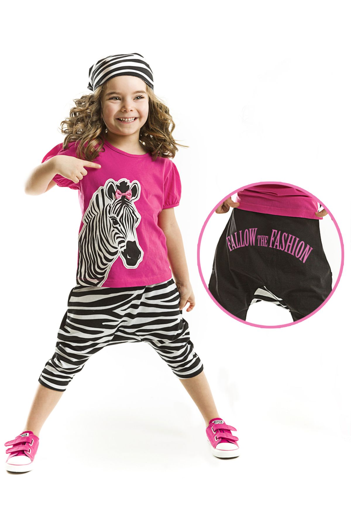 Denokids Zebra Fashion Kız Çocuk T-shirt Kapri Şort Takım