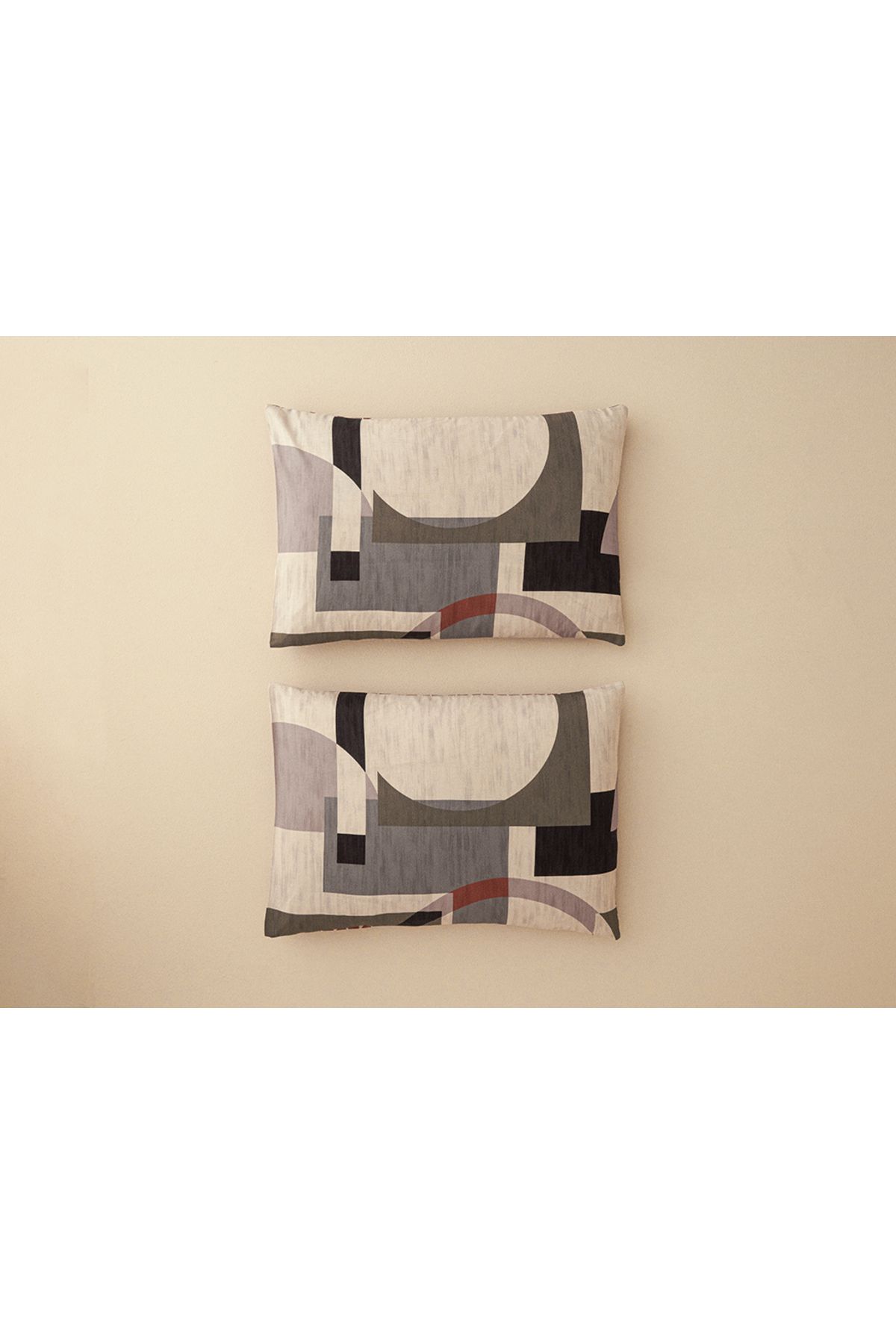 English Home Dynamic Square Dijital Baskılı Soft Cotton 2'li Yastık Kılıfı 50x70 Cm Bej – Terracotta