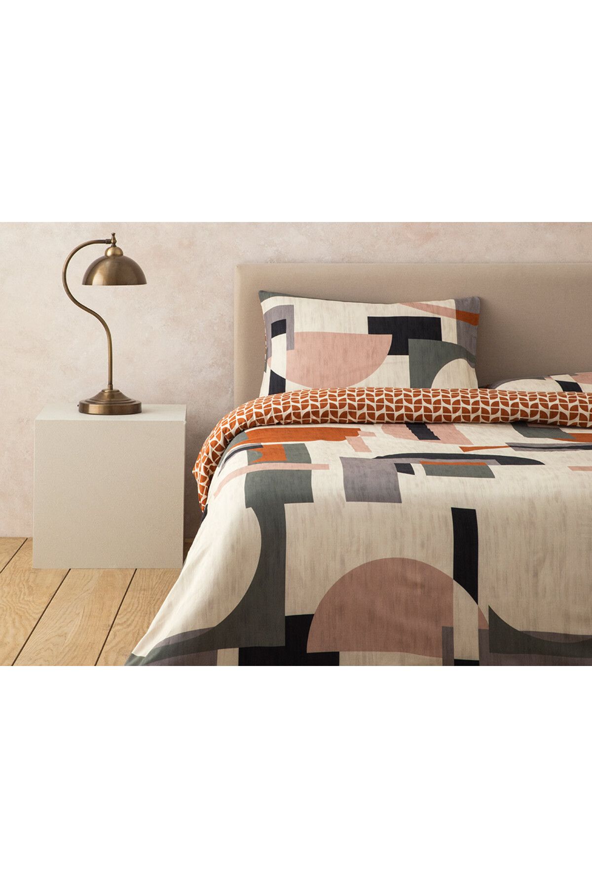 English Home Dynamic Square Dijital Baskılı Soft Cotton Çift Kişilik Nevresim Seti 200x220 Cm Bej – Terracotta