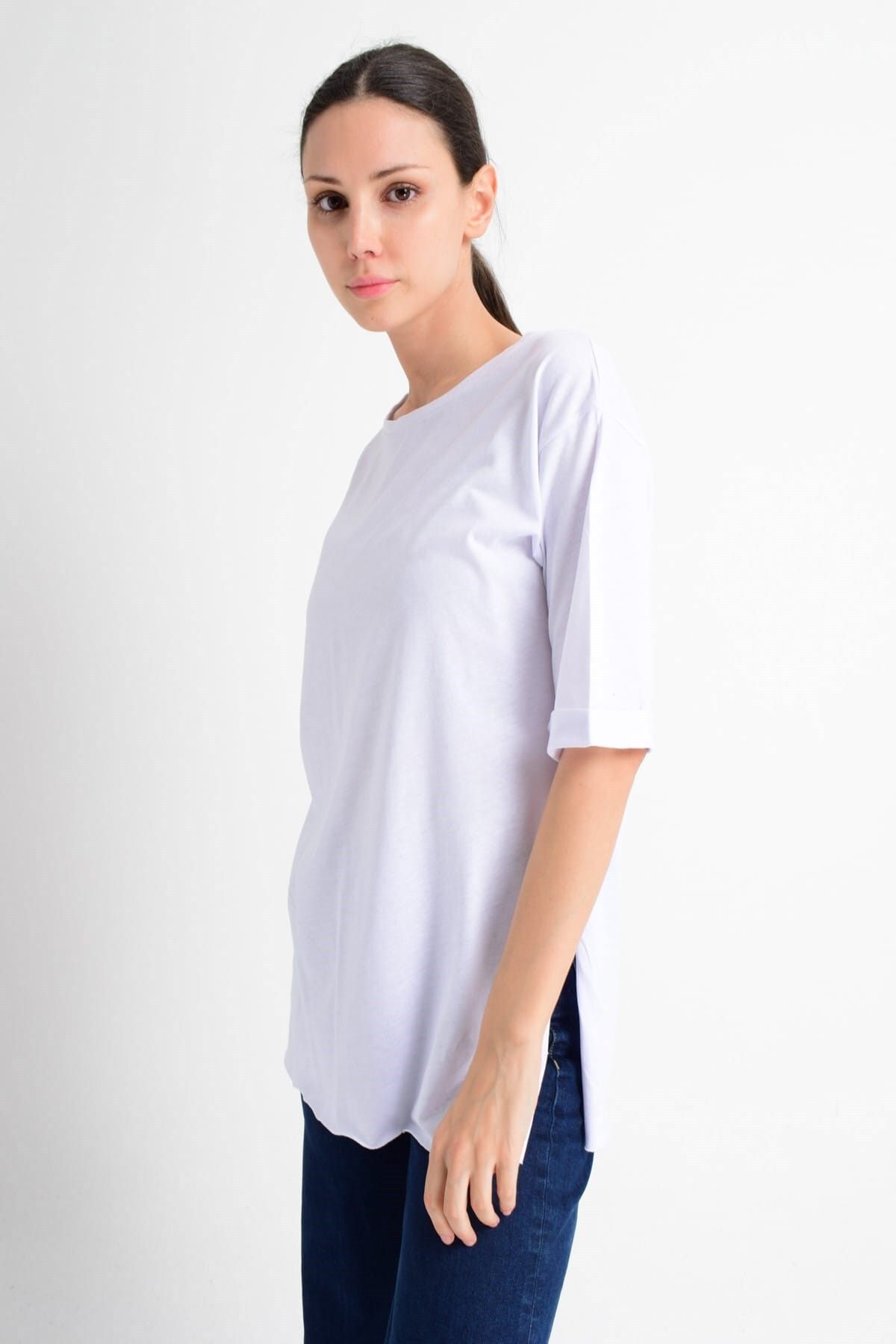 Cotton Mood 9181519 Pamuk Duble Kol Salash T-shirt Beyaz