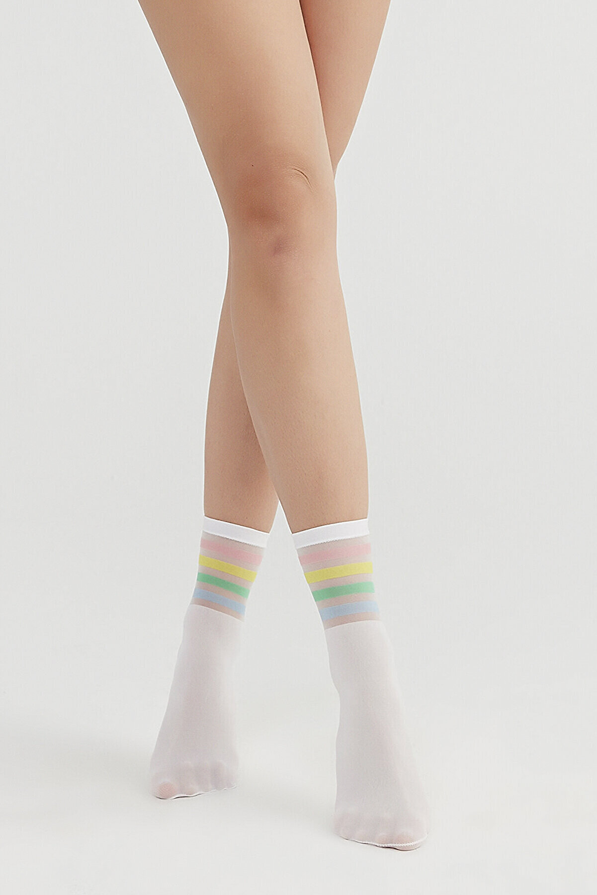 Penti Beyaz Cool Strıped Soket Çorap
