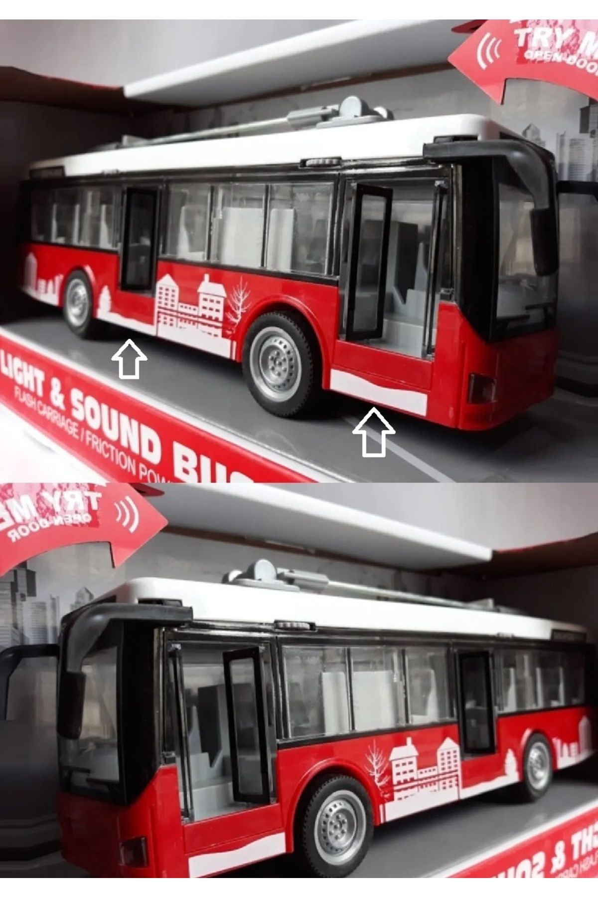 OYUNCAKSAHİLİ Taksim Troleybüs Işıklı Sesli Kırılmaz Büyük Oyuncak Otobüs Kapı Açılır Sesli Efekt Piller Dahil