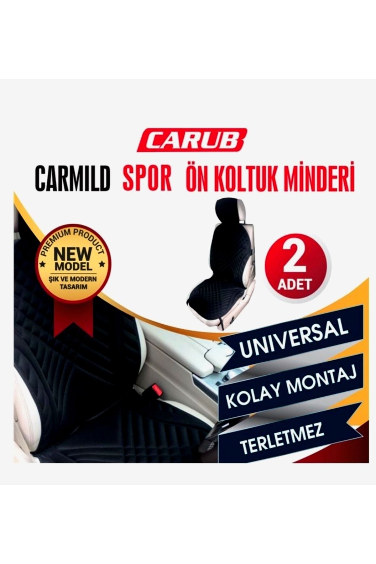 Carub Carmild Oto Koltuk Kılıfı Spor Ön Koltuk Minderi 2li Set Siyah Renk
