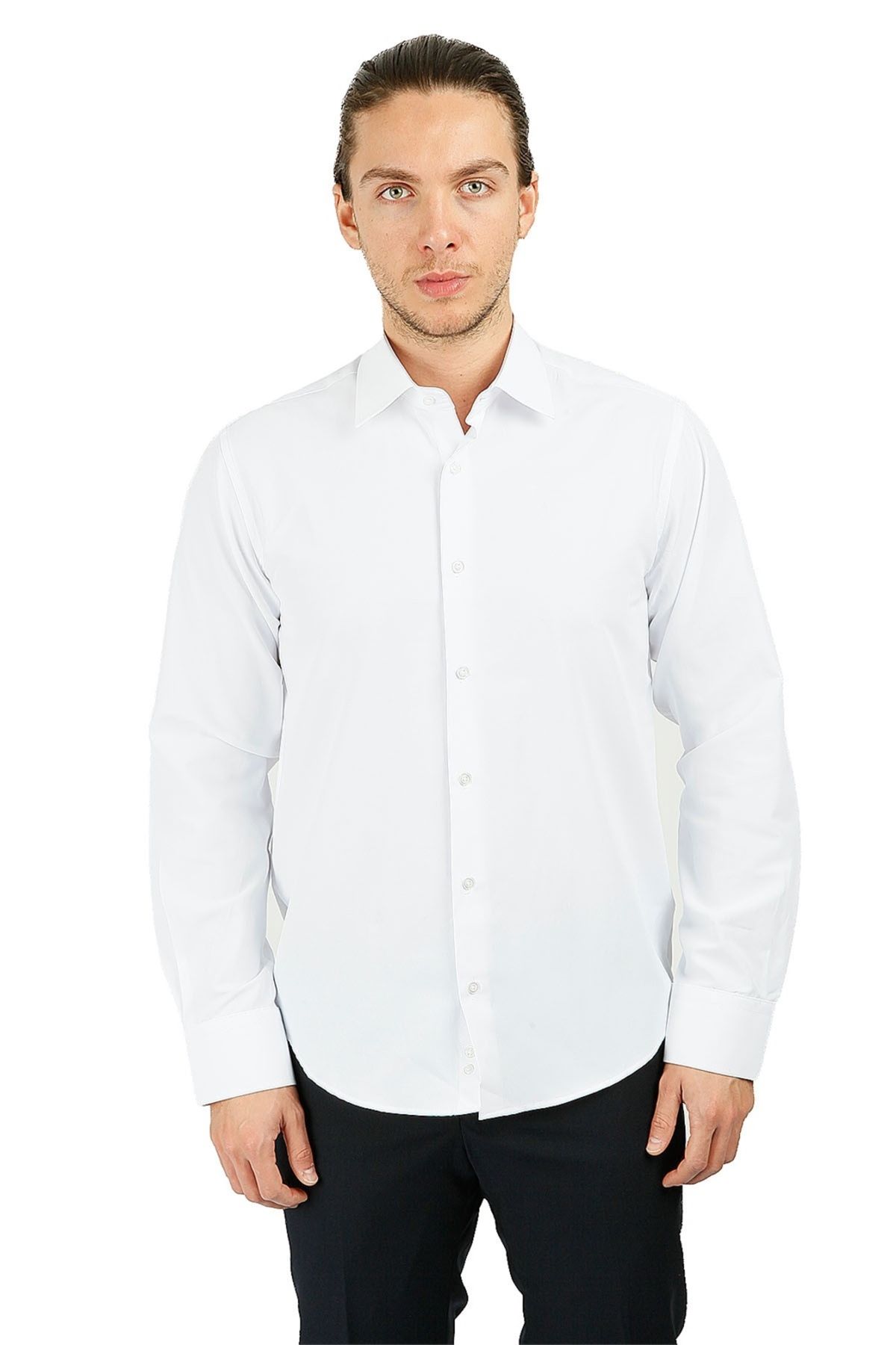 Centone Beyaz Regular Fit Uzun Kol Gömlek