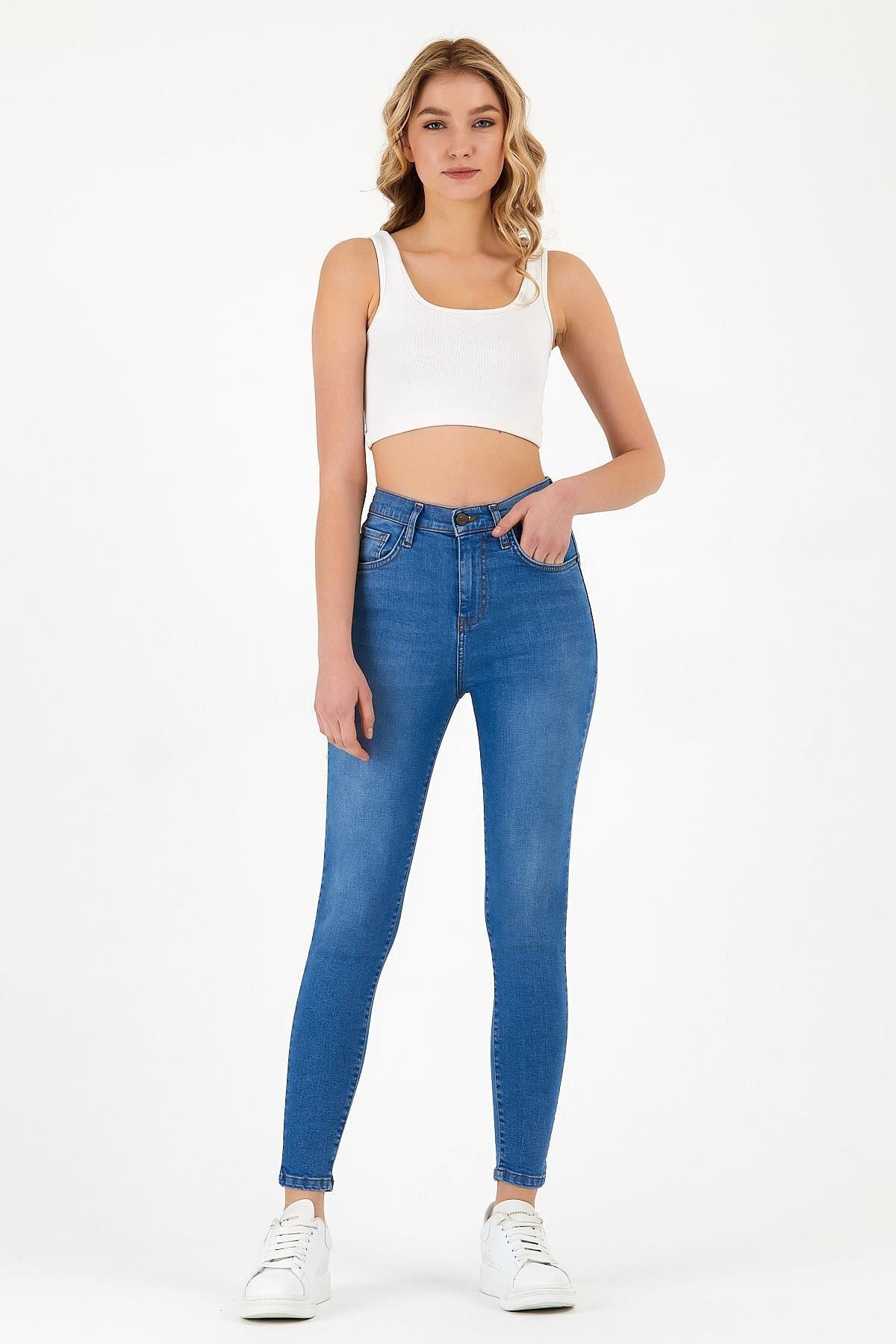 EXPLODE - Kadın Açık Mavi Yüksek Bel Skinny Jeans Açık Mavi
