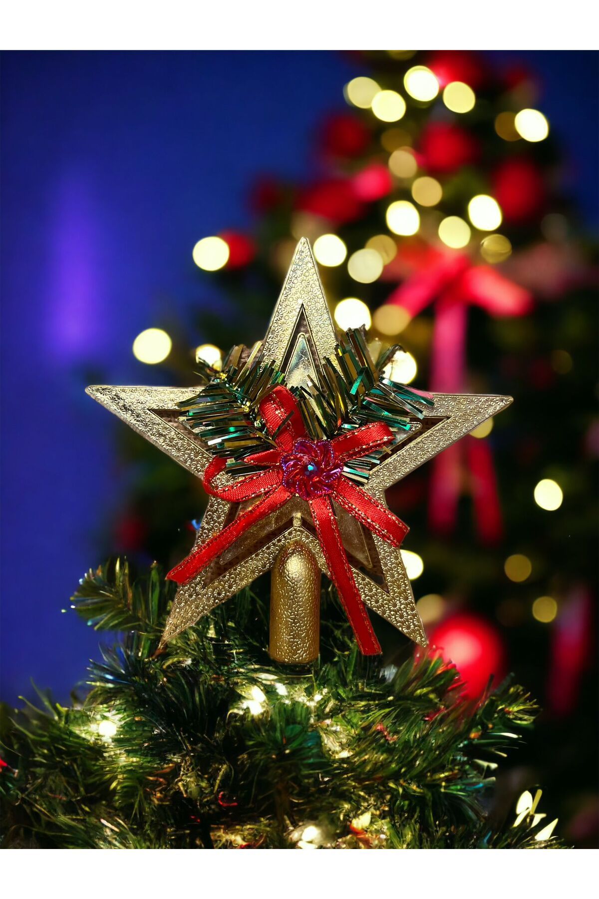 Happyland Yılbaşı Ağacı Tepe Yıldızı Süslü Model 15 Cm Yıldız Tepelik Yeni Yıl Ağaç Yıldızı Süs