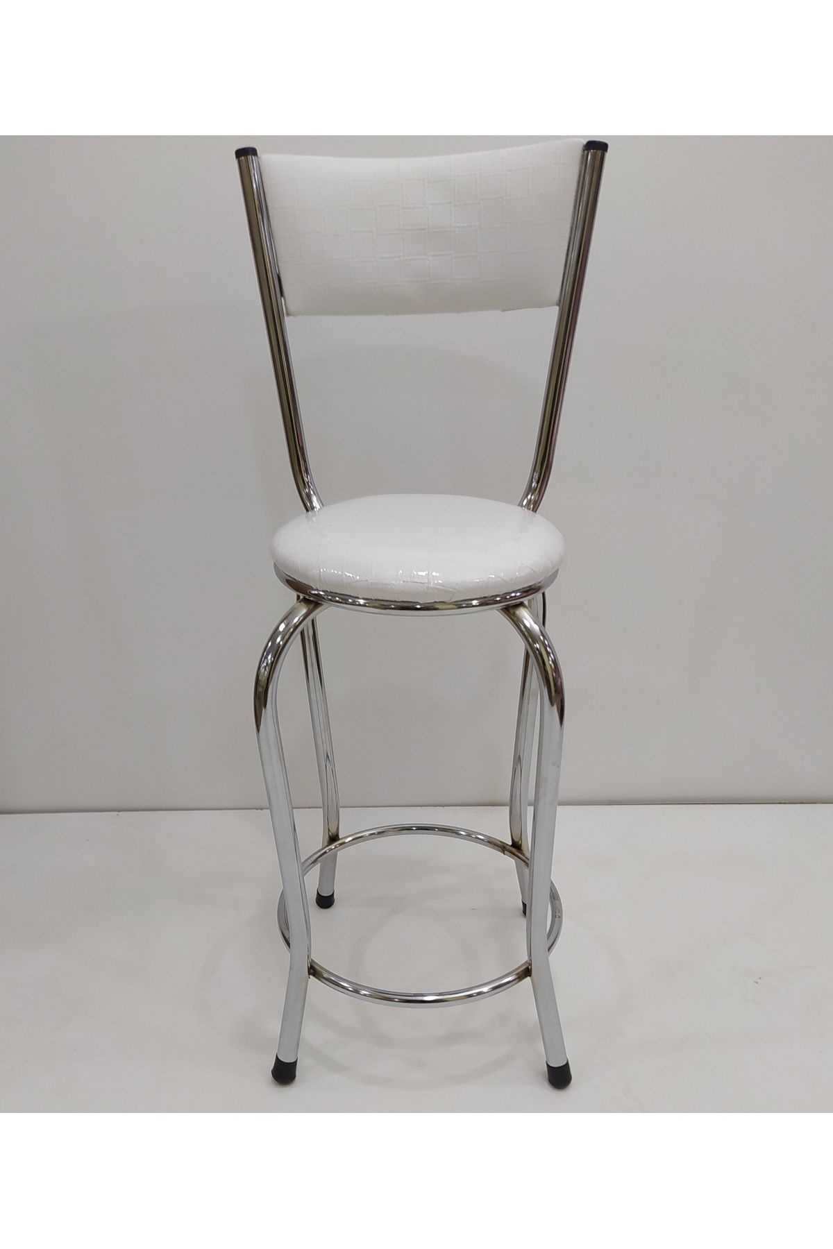 Ankara Mobilya Sandalye 12752 Bar Tipi Yüksek Model Beyaz Sunideri Döşem Metal Nikelaj El Yapım