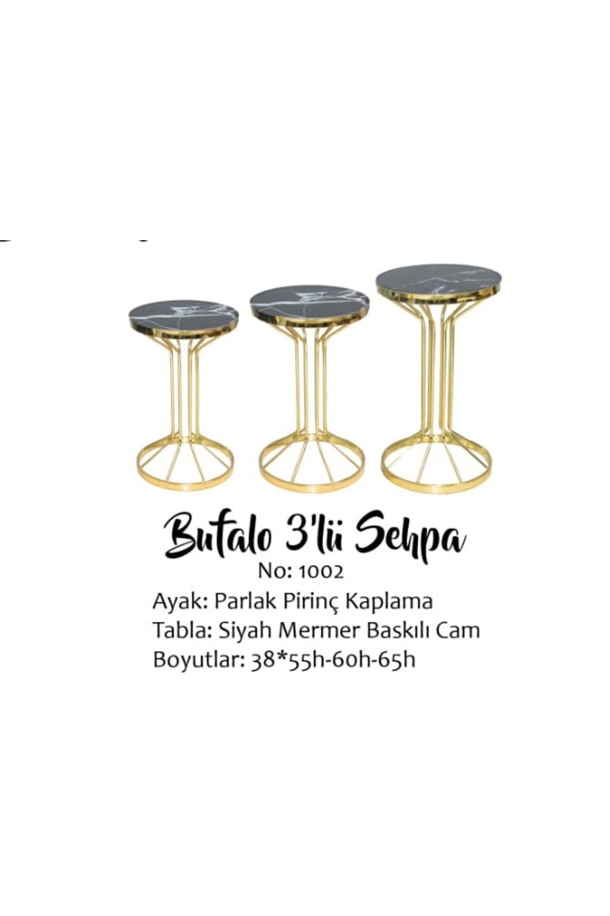 BENGİ TİCARET Brc Bufalo Zigon Model Siyah Mermer Temper Cam Gold Renk Kaplam Metal Ayak Elyapı