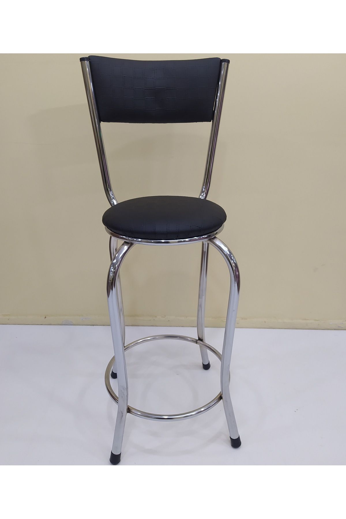 Ankara Mobilya Sandalye St Bar Tipi Yüksek Model 4ad Siyah Suni Deri Döşem Metal Çelik Nikelaj