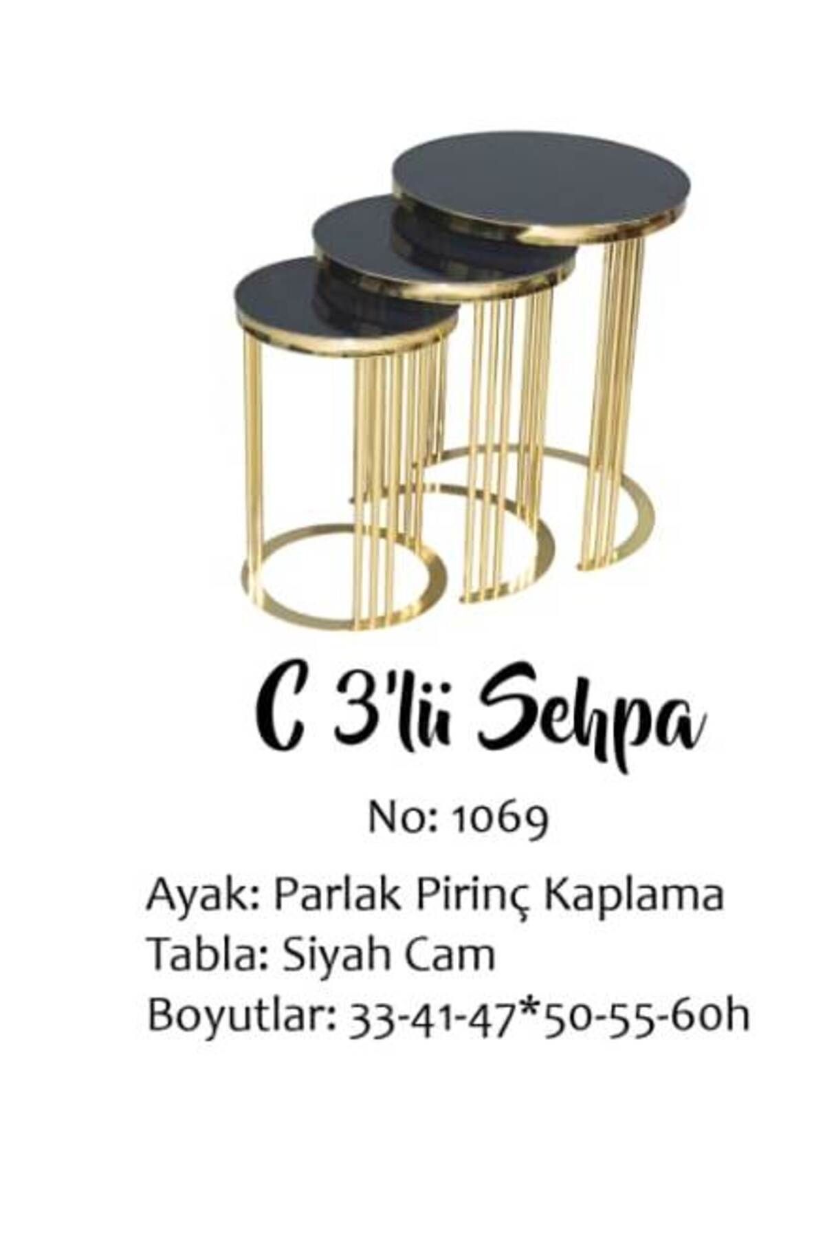 Ankara Mobilya Brc Zigon C Model Metal Çelik Gold Renk Kaplama Düz Siyah Temper Cam El Yapım