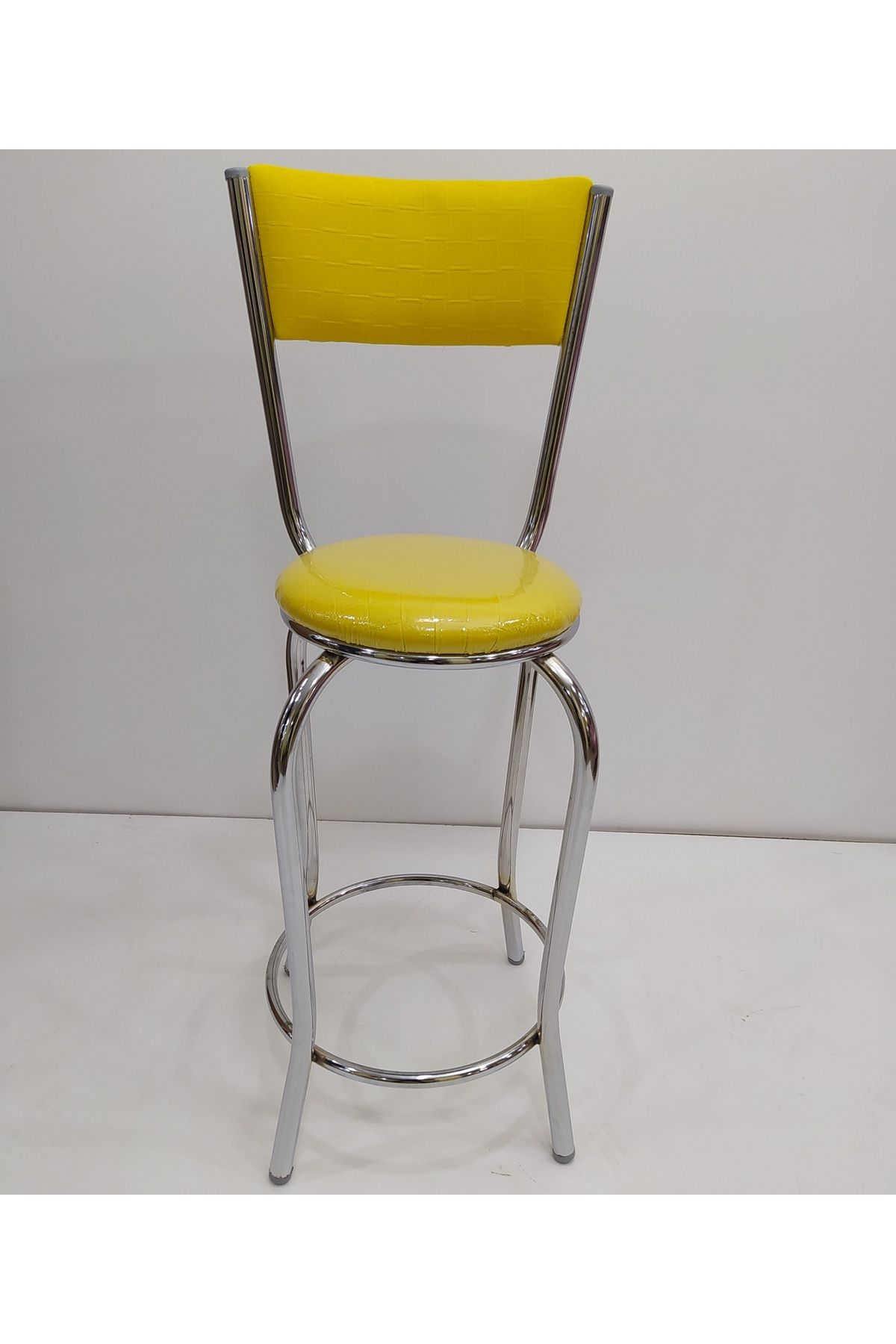 Ankara Mobilya Sandalye St Bar Tipi Yüksek Model 1adet Sarı Suni Deri Döşem Metal Çelik Nikelaj
