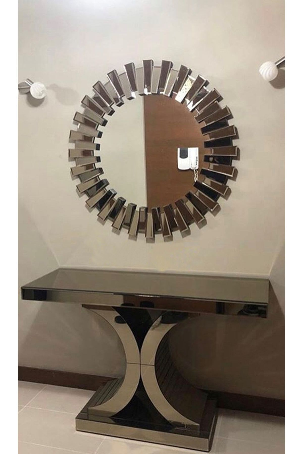 BENGİ TİCARET Dresuar St Güneş Sanel Model Kayın Torna Cam Ayna Kaplama Yuvarlak El Yapım Ayna